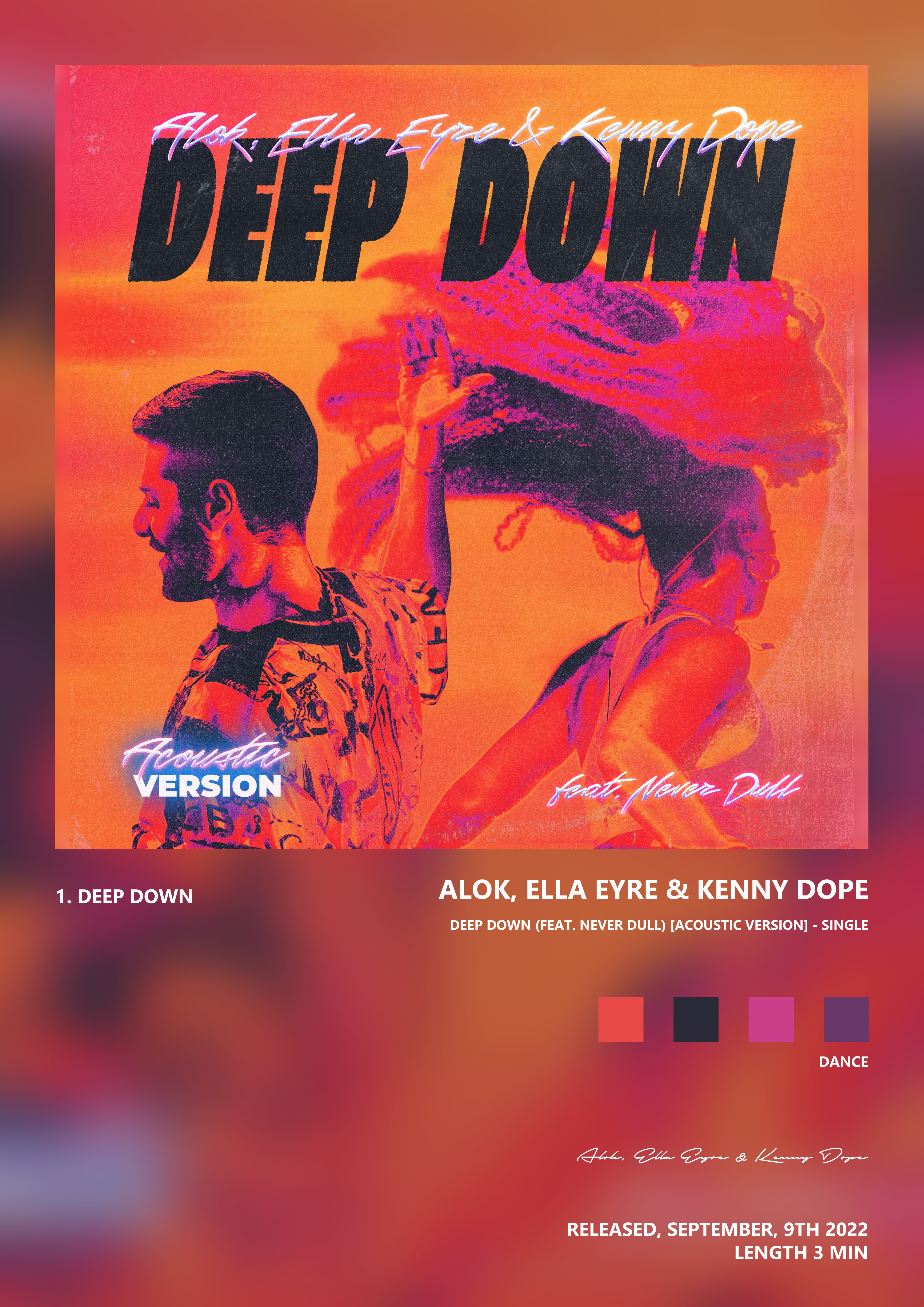 Music poster: Alok Ella Eyre Kenny Dope - Deep Down feat Never Dull Acoustic Version - Single