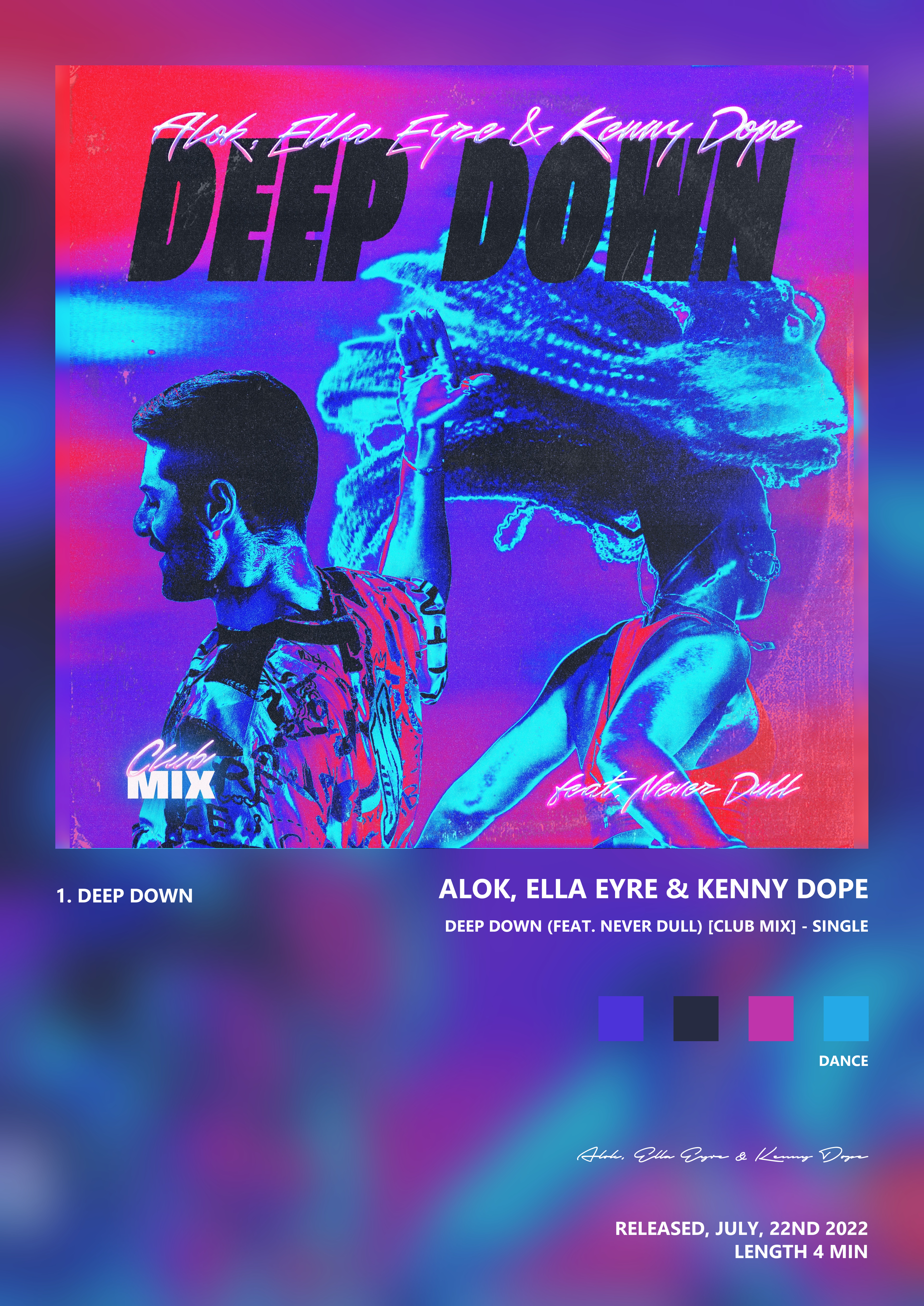 Music poster: Alok Ella Eyre Kenny Dope - Deep Down feat Never Dull Club Mix - Single