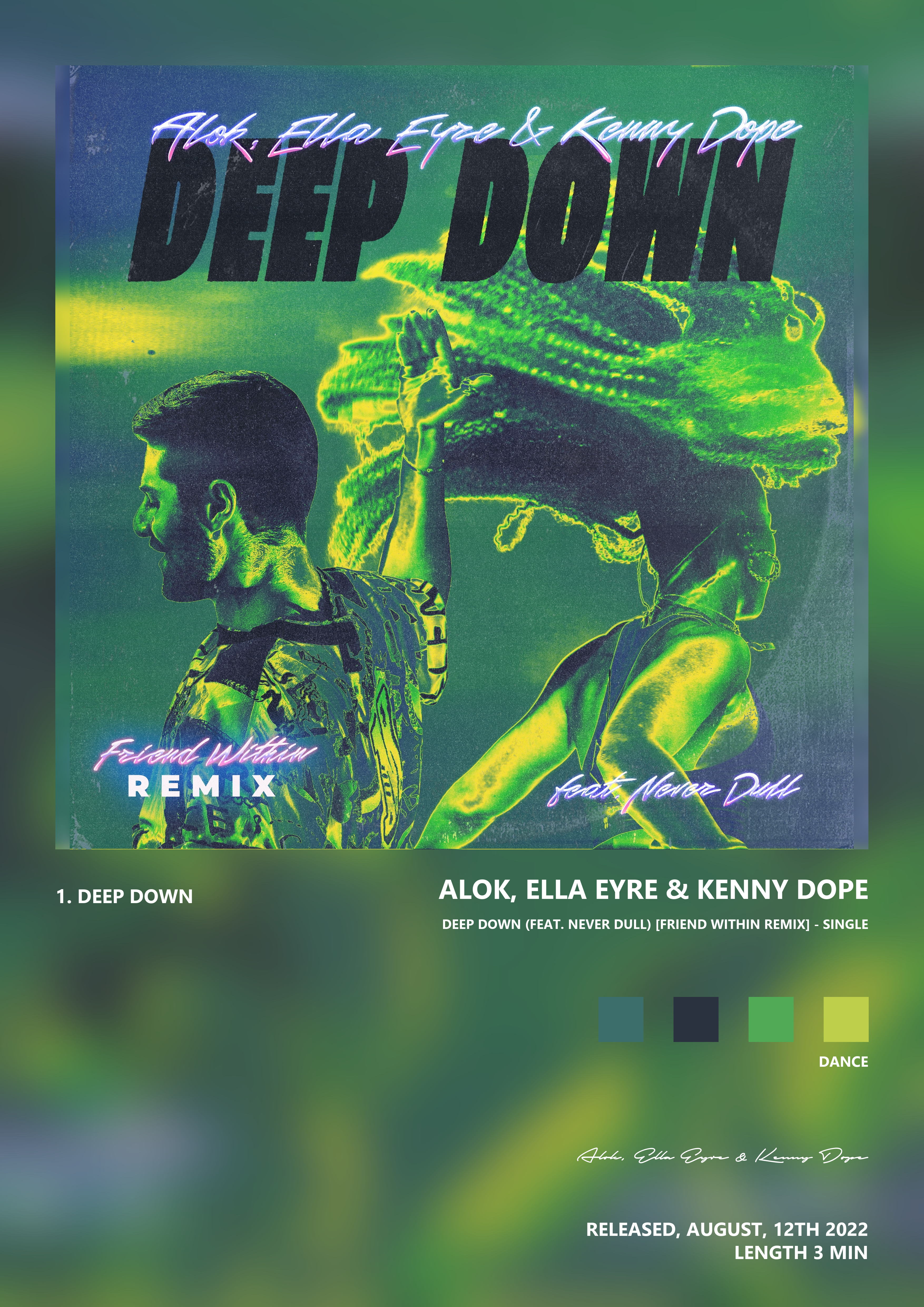 Music poster: Alok Ella Eyre Kenny Dope - Deep Down feat Never Dull Friend Within Remix - Single