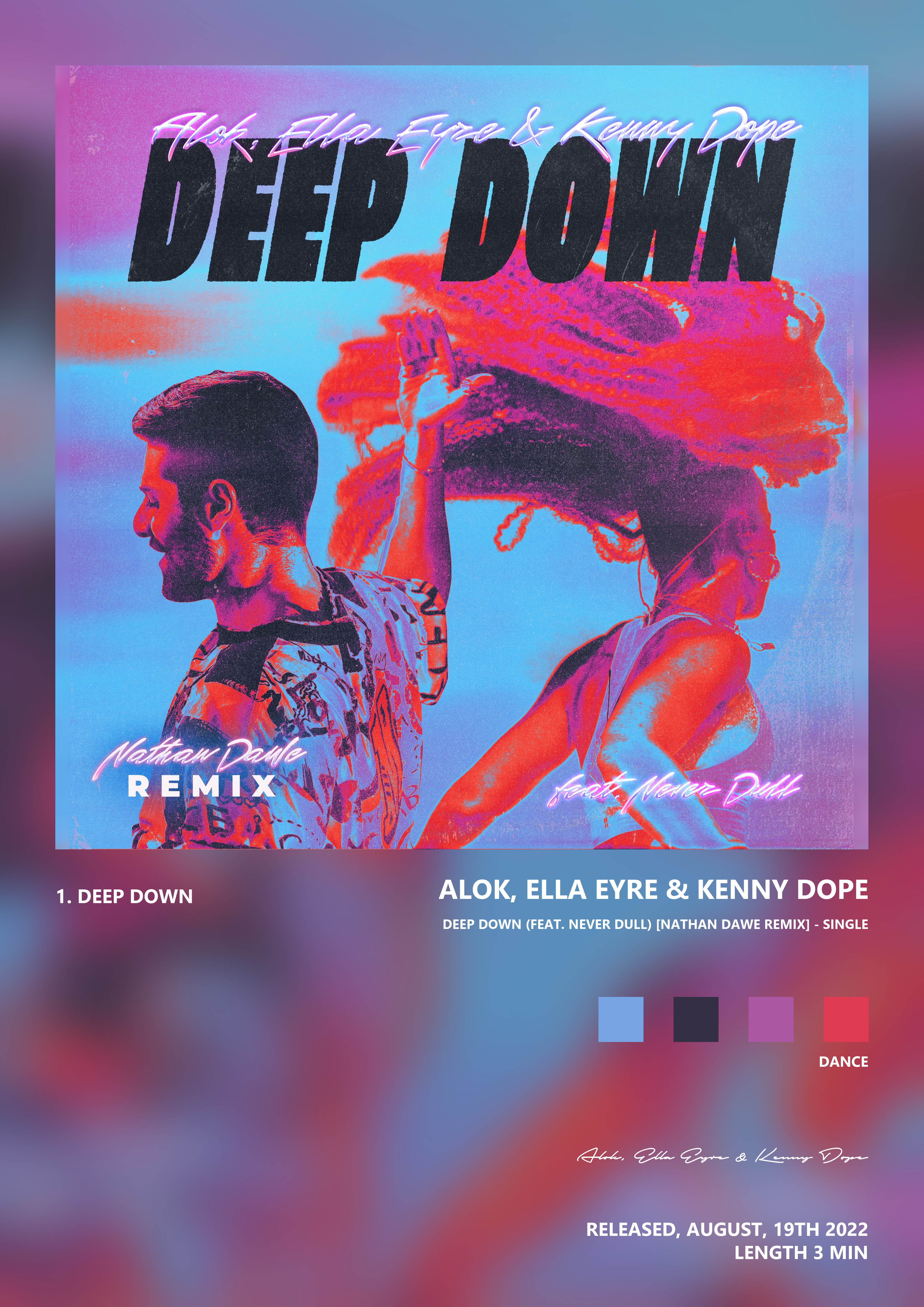 Music poster: Alok Ella Eyre Kenny Dope - Deep Down feat Never Dull Nathan Dawe Remix - Single