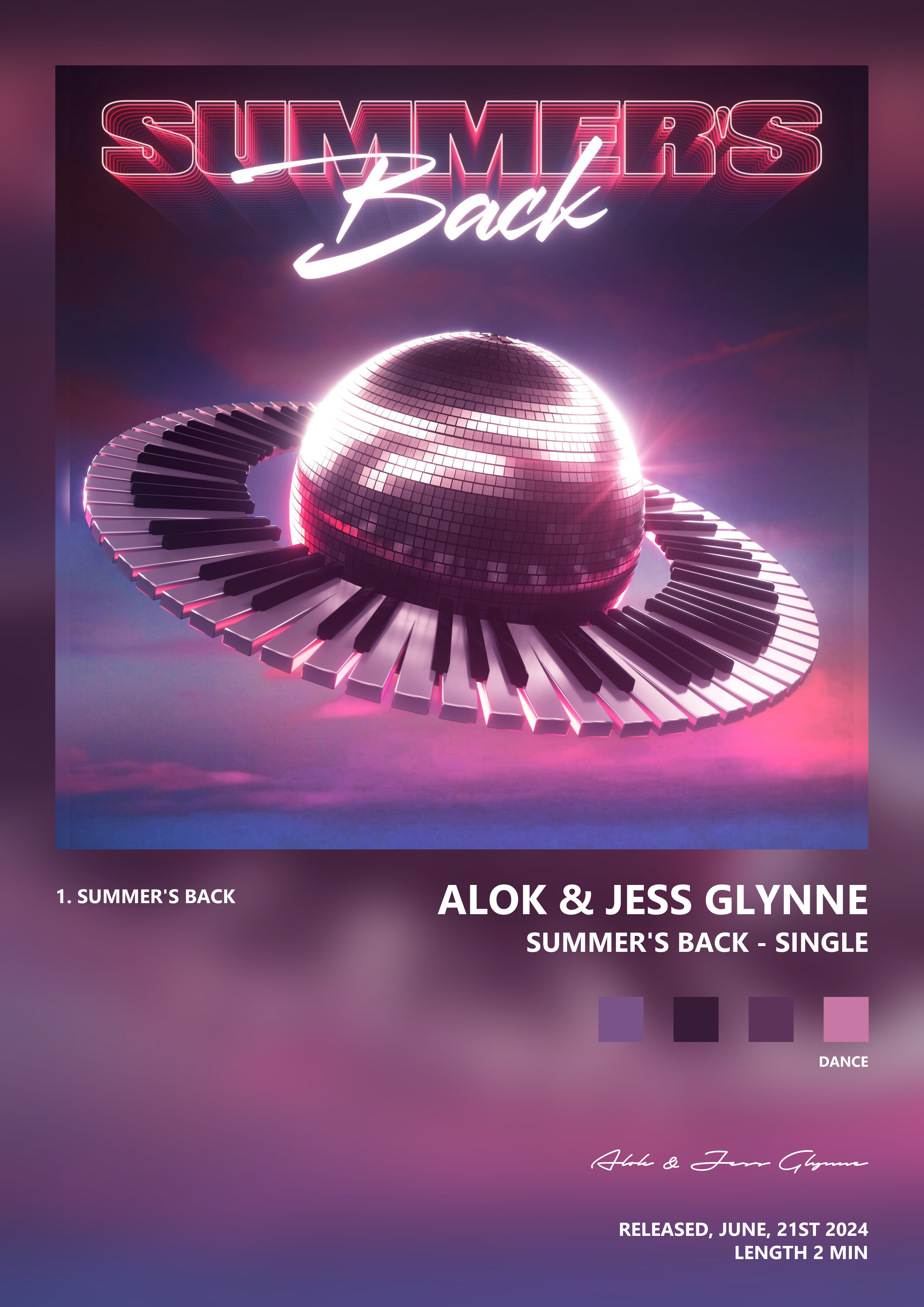 Music poster: Alok Jess Glynne - Summers Back - Single