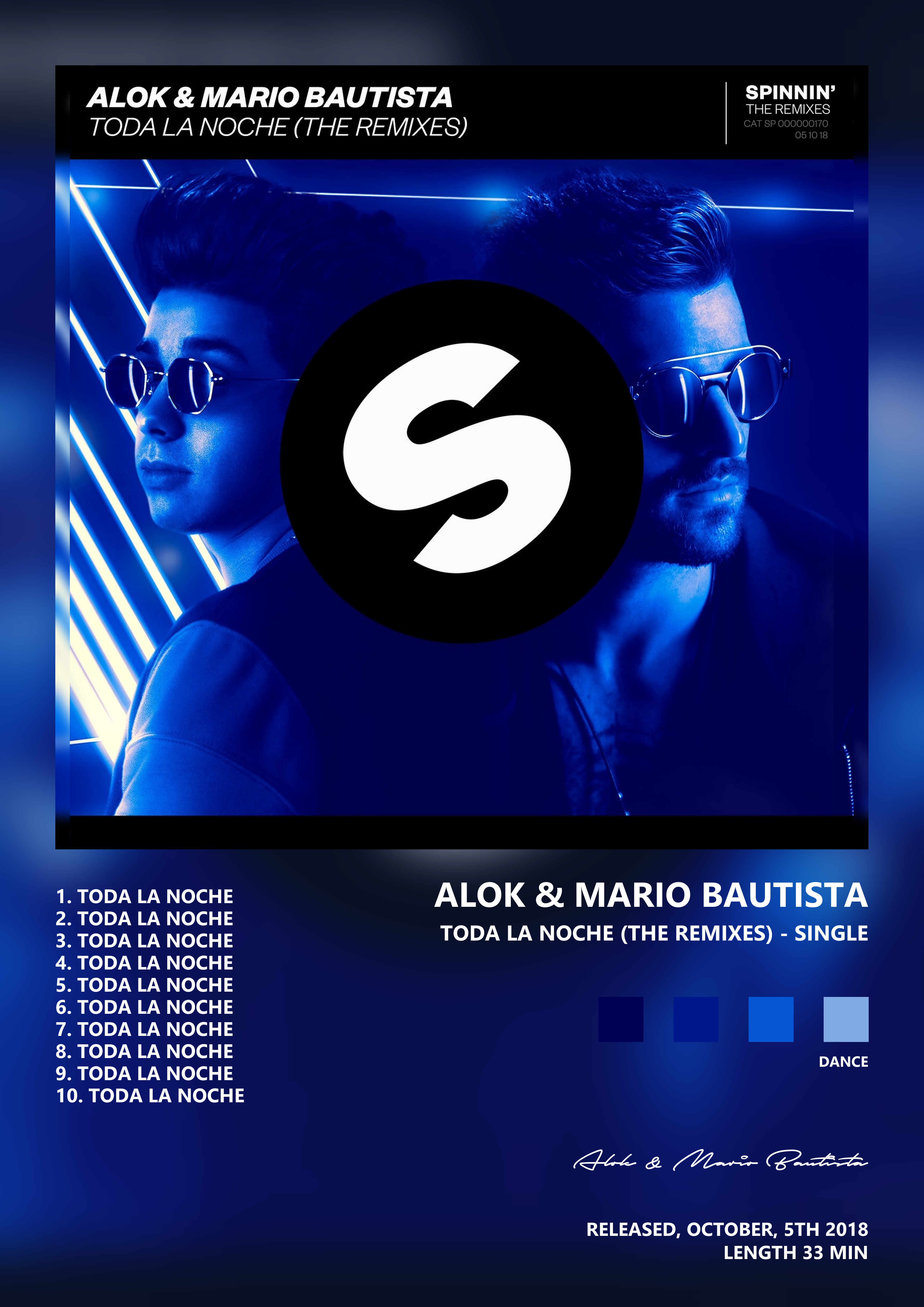 Music poster: Alok Mario Bautista - Toda la Noche The Remixes - Single