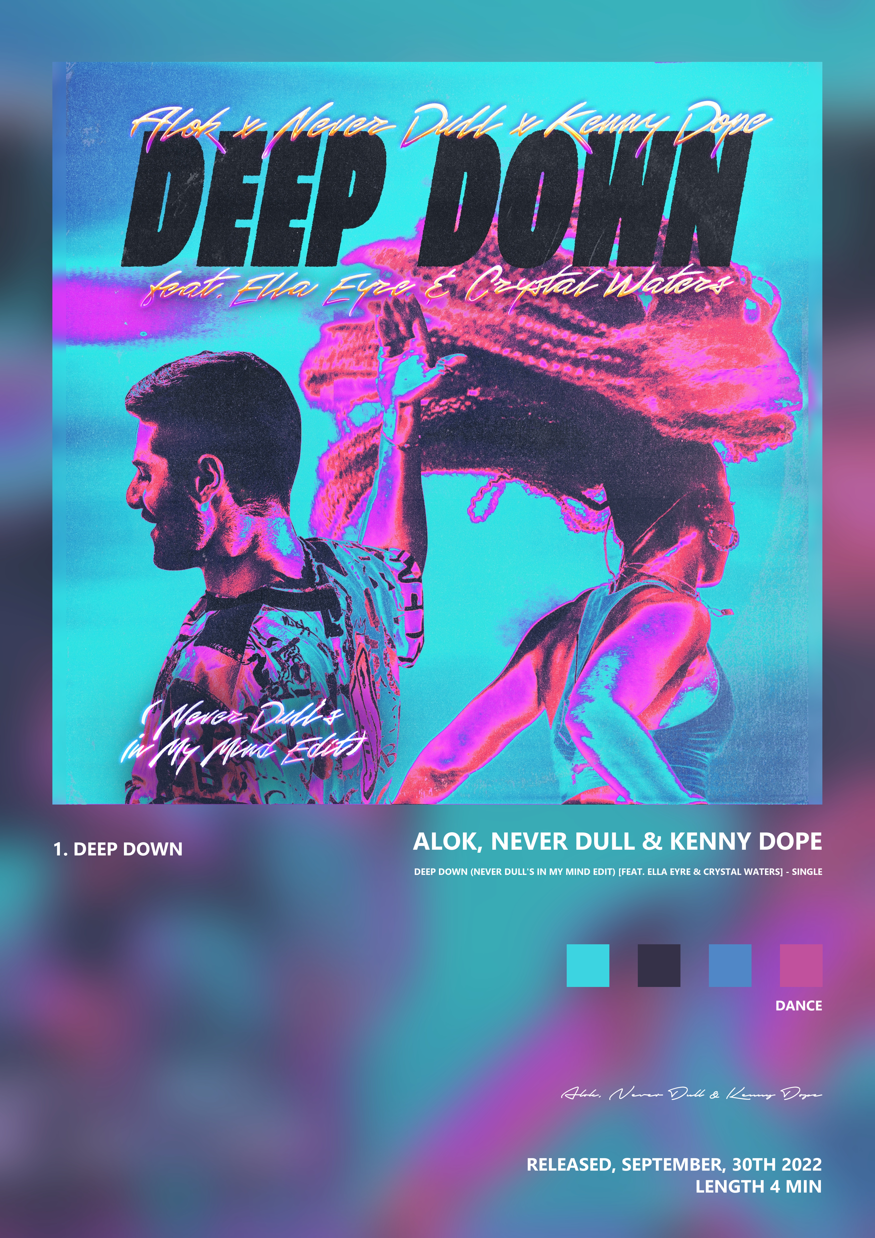 Music poster: Alok Never Dull Kenny Dope - Deep Down Never Dulls In My Mind Edit feat Ella Eyre Crystal Waters - Single