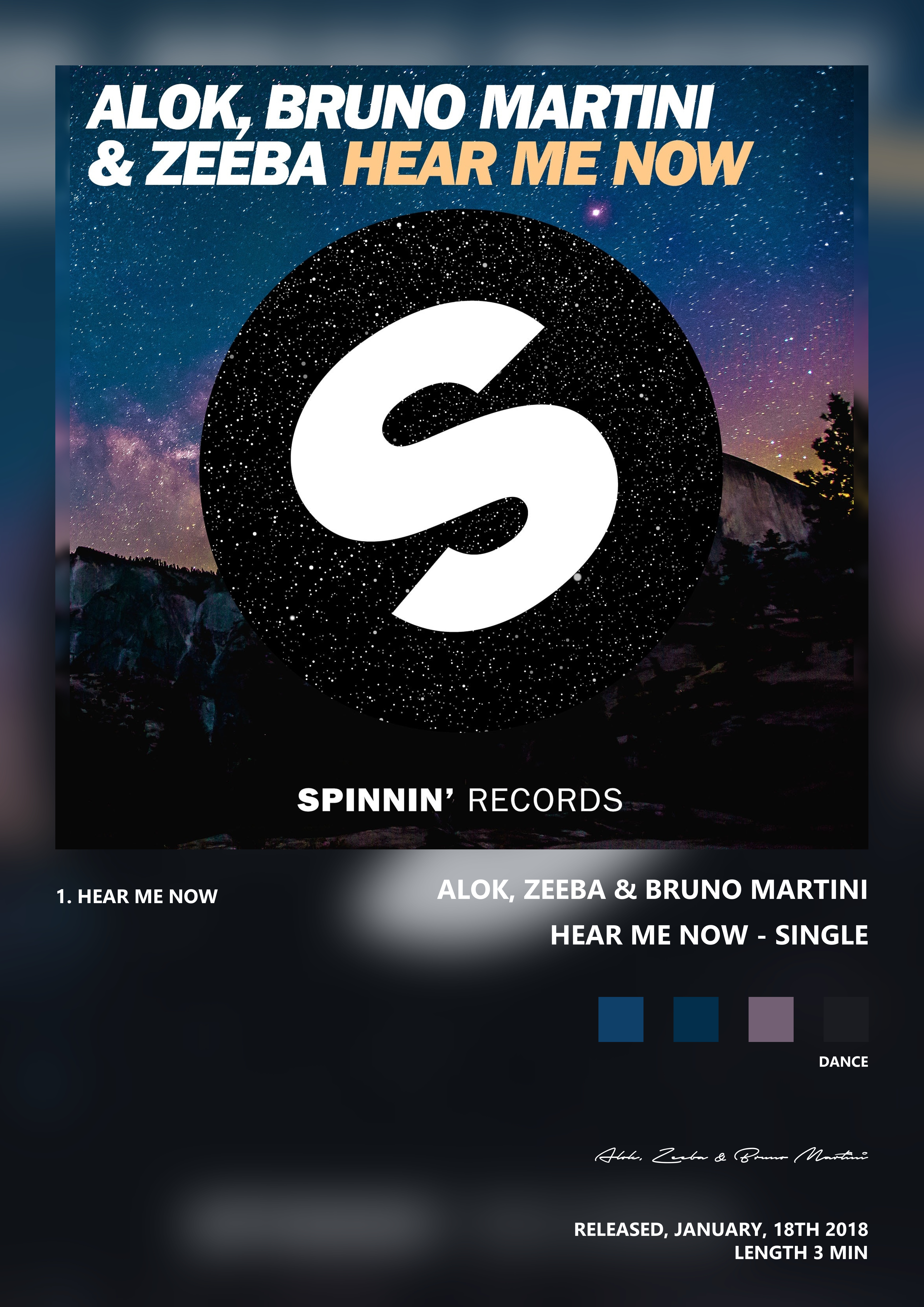 Music poster: Alok Zeeba Bruno Martini - Hear Me Now - Single