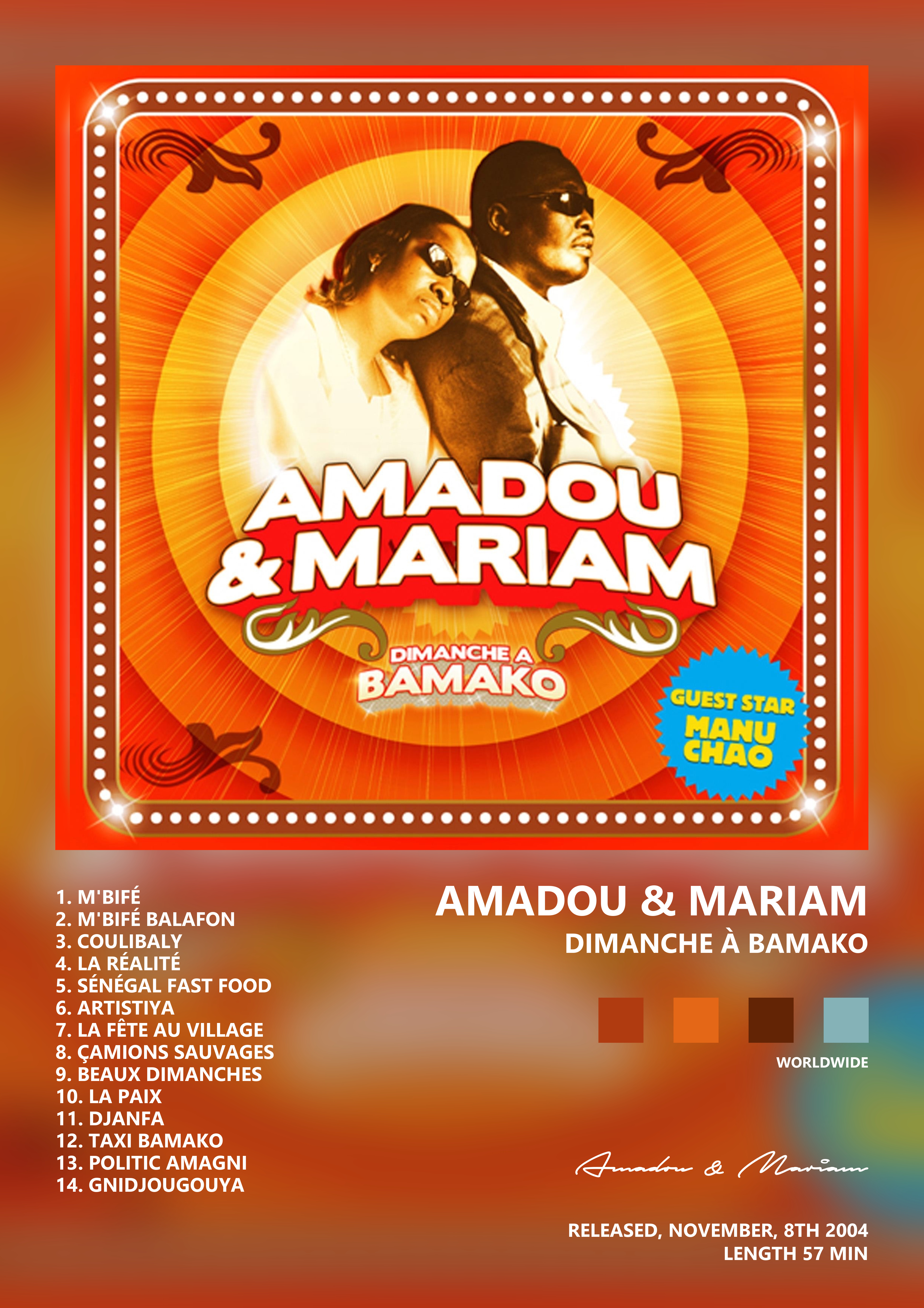 Music poster: Amadou Mariam - Dimanche à Bamako