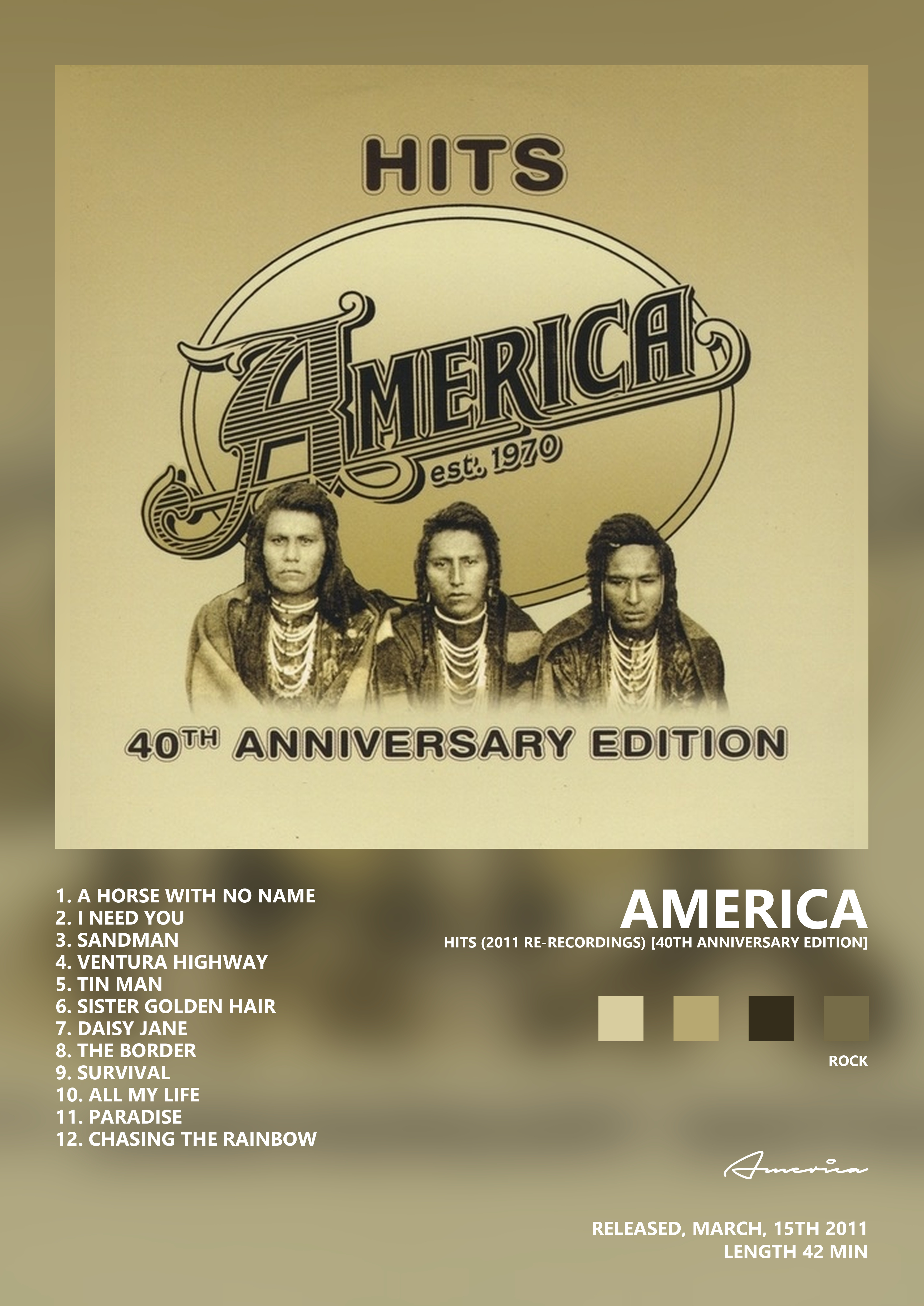 Music poster: America - Hits 2011 Re-Recordings 40th Anniversary Edition