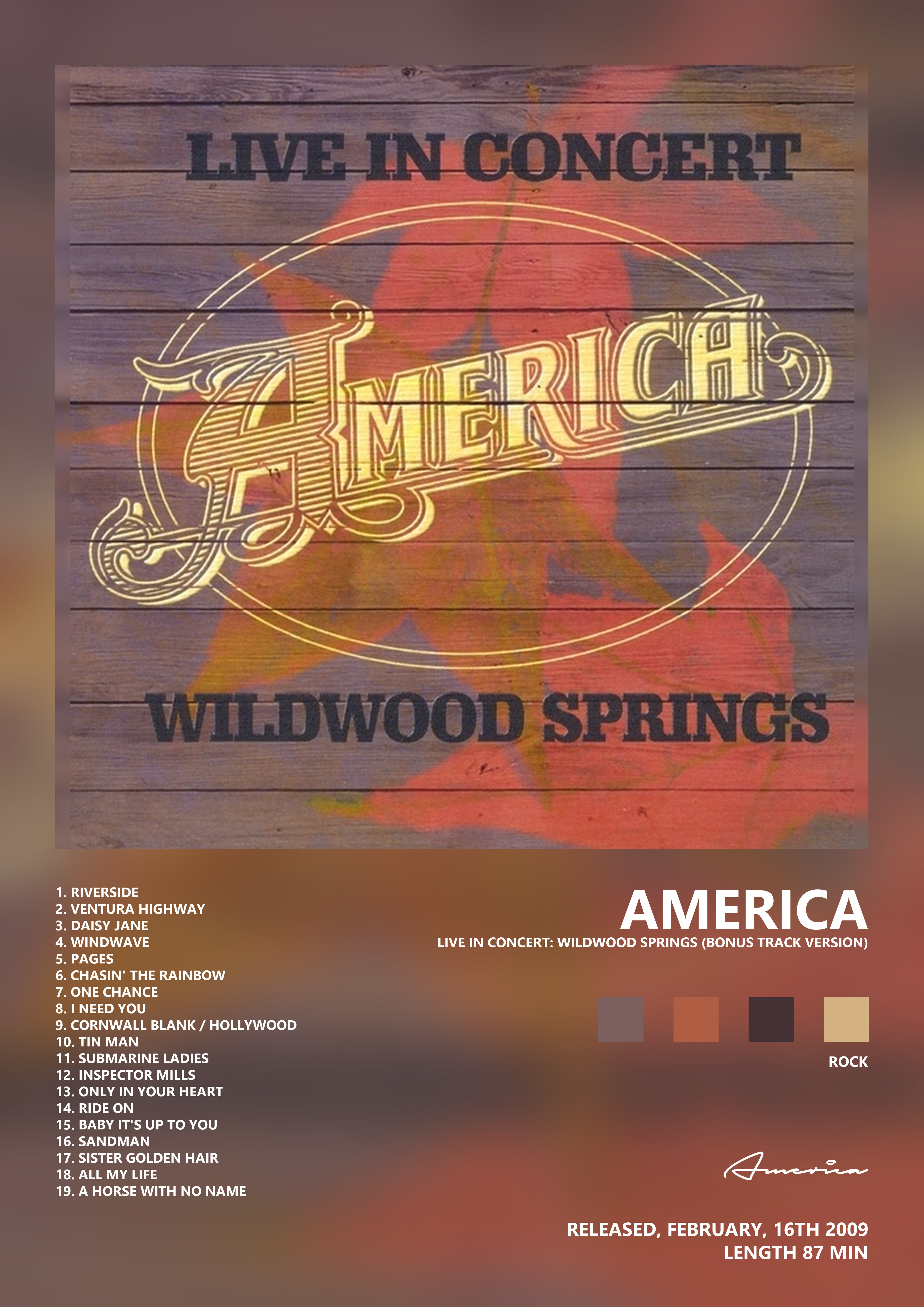 Music poster: America - Live In Concert Wildwood Springs Bonus Track Version
