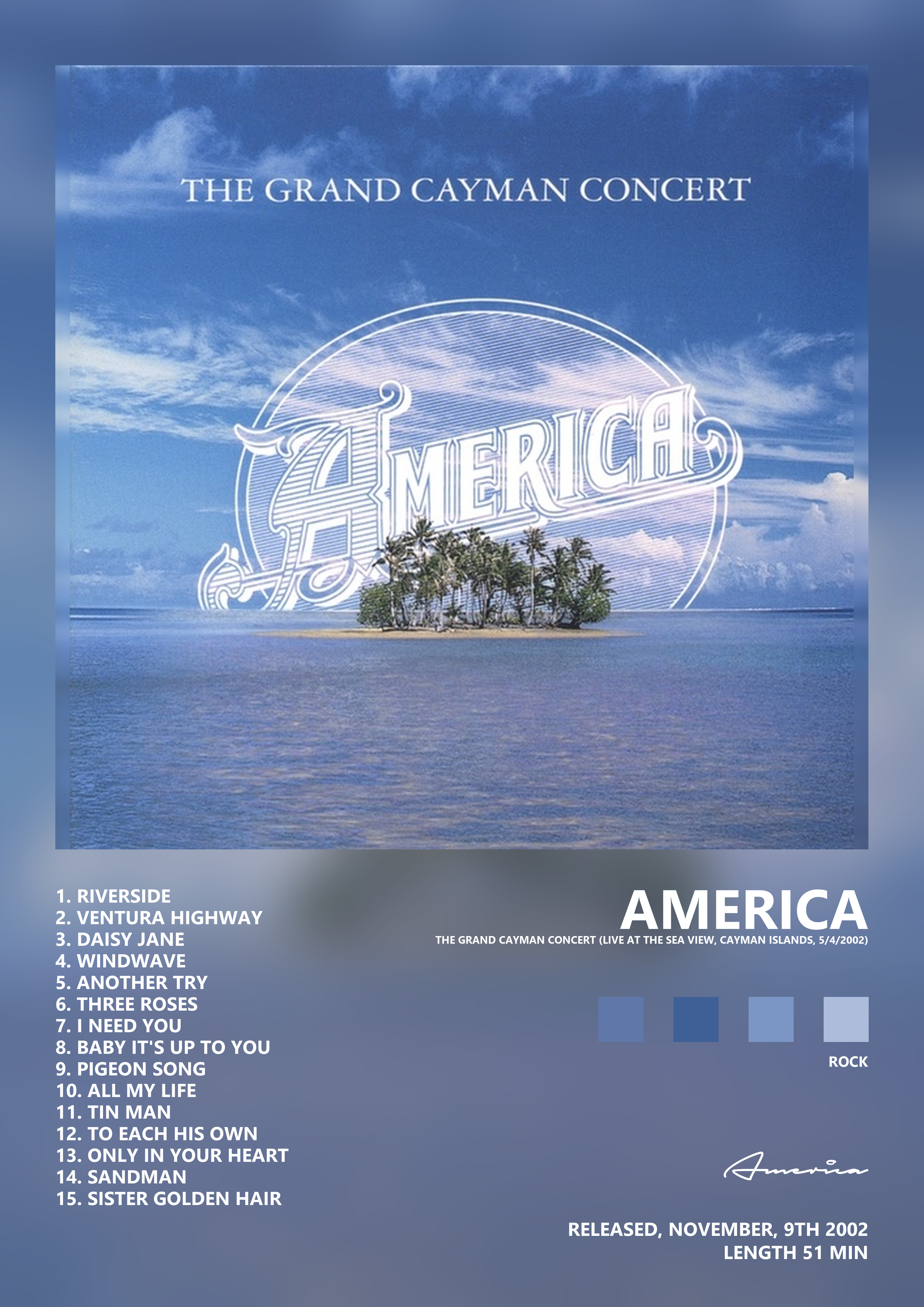 Music poster: America - The Grand Cayman Concert Live at the Sea View Cayman Islands 542002