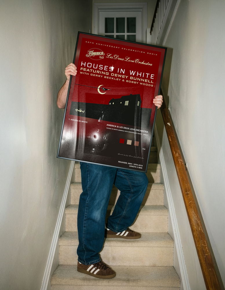 Music poster: America Les Deux Love Orchestra - Houses in White America 50th Anniversary Remix - Single