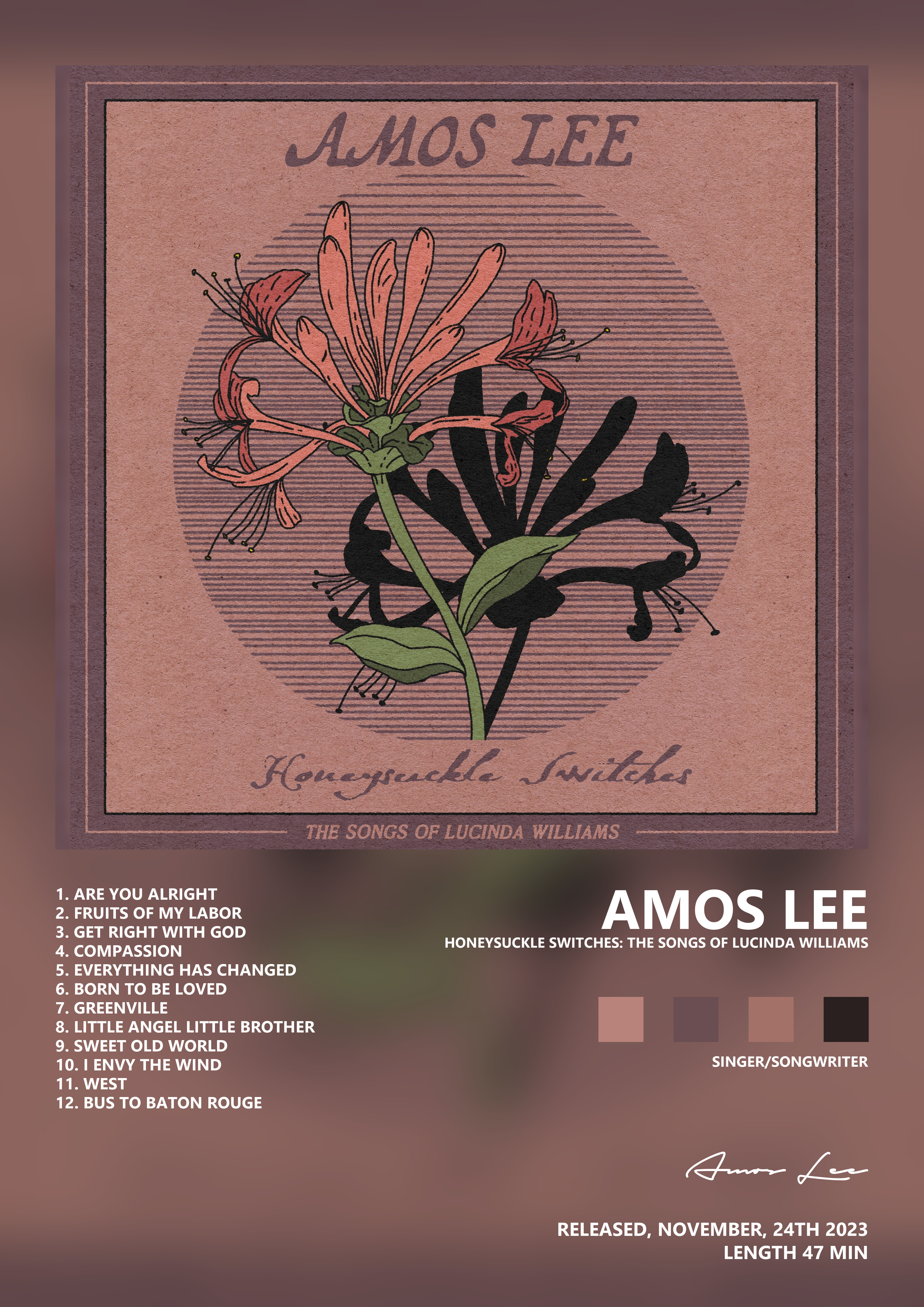 Music poster: Amos Lee - Honeysuckle Switches The Songs of Lucinda Williams