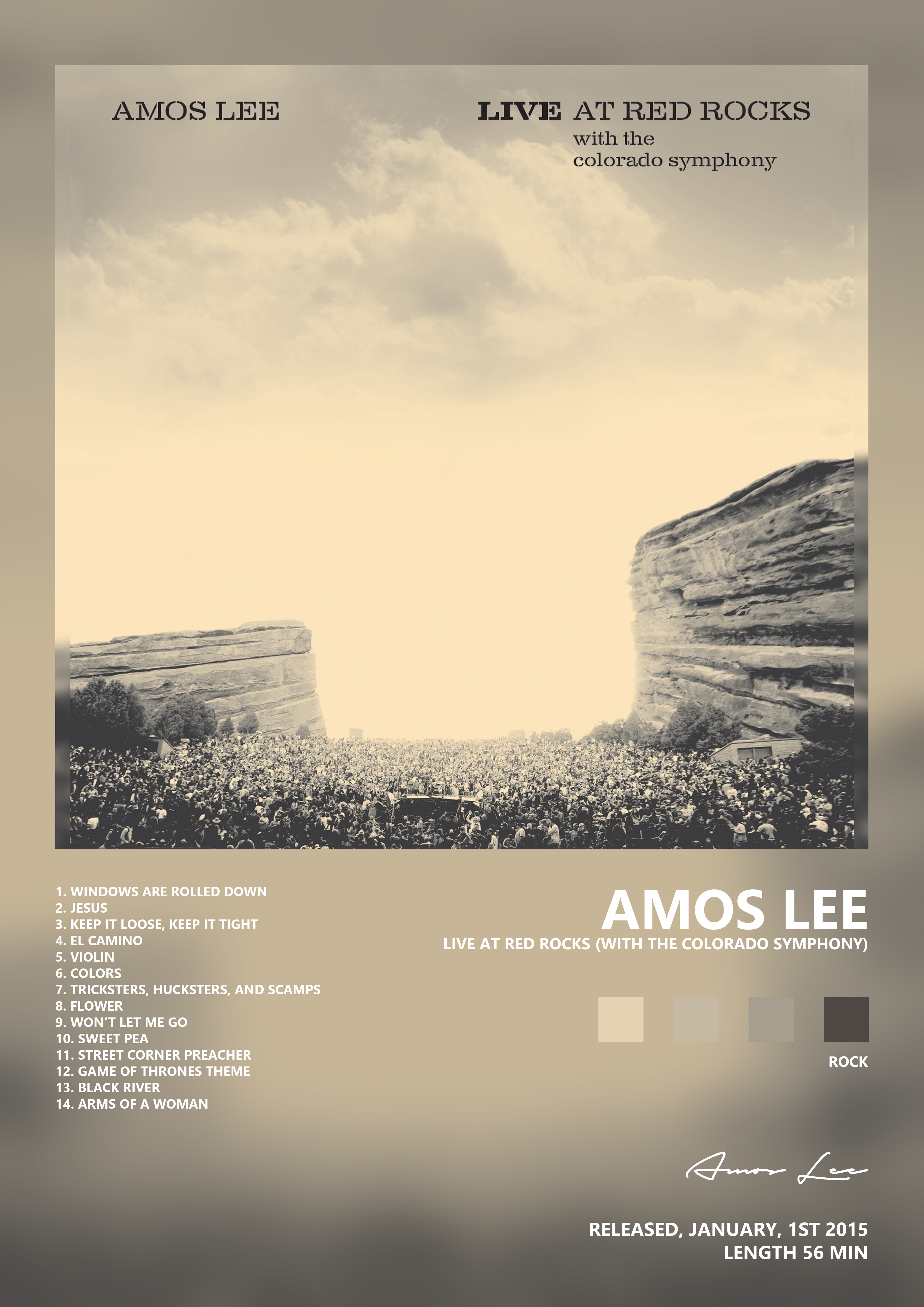 Music poster: Amos Lee - Live at Red Rocks with the Colorado Symphony