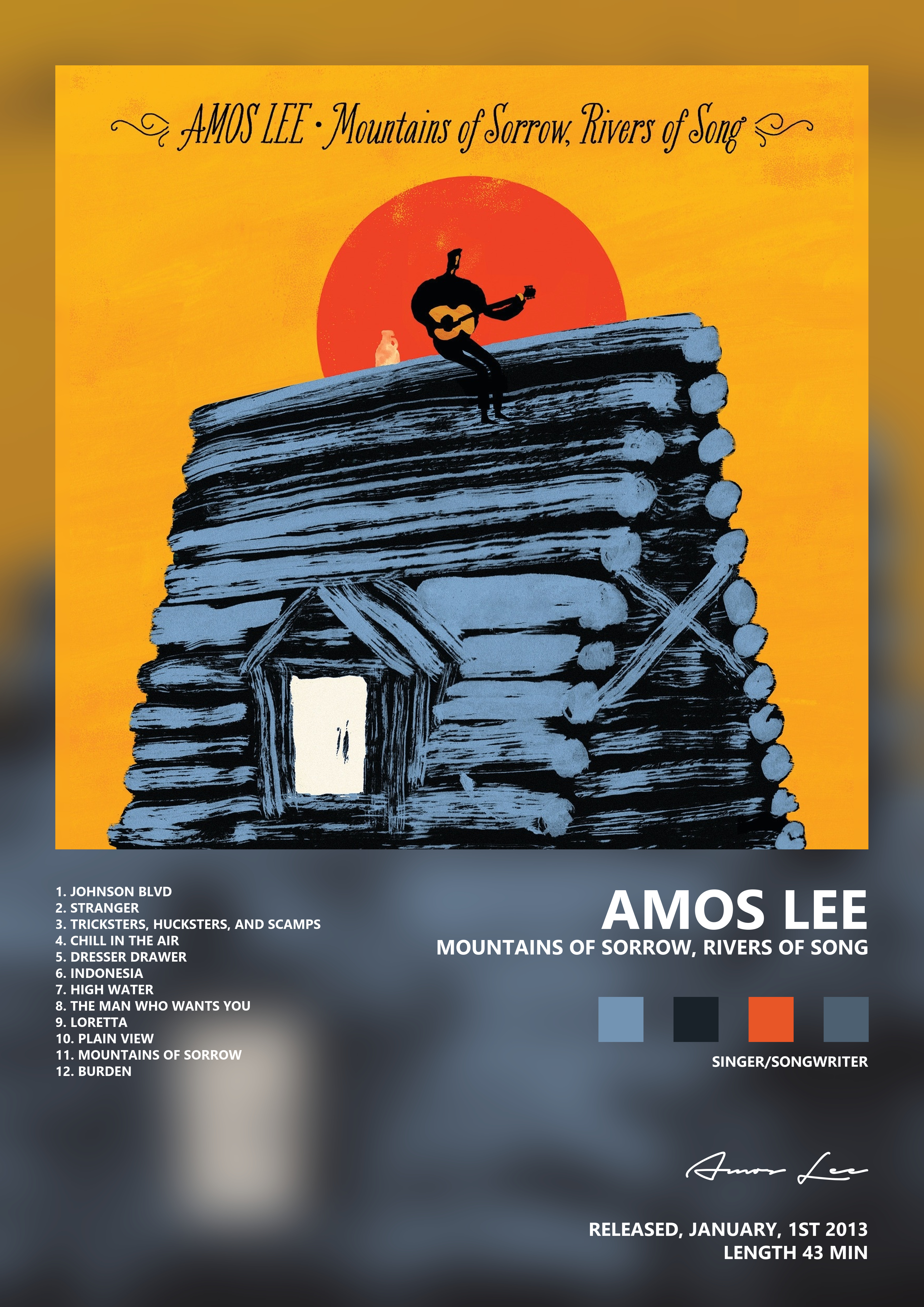 Music poster: Amos Lee - Mountains of Sorrow Rivers of Song