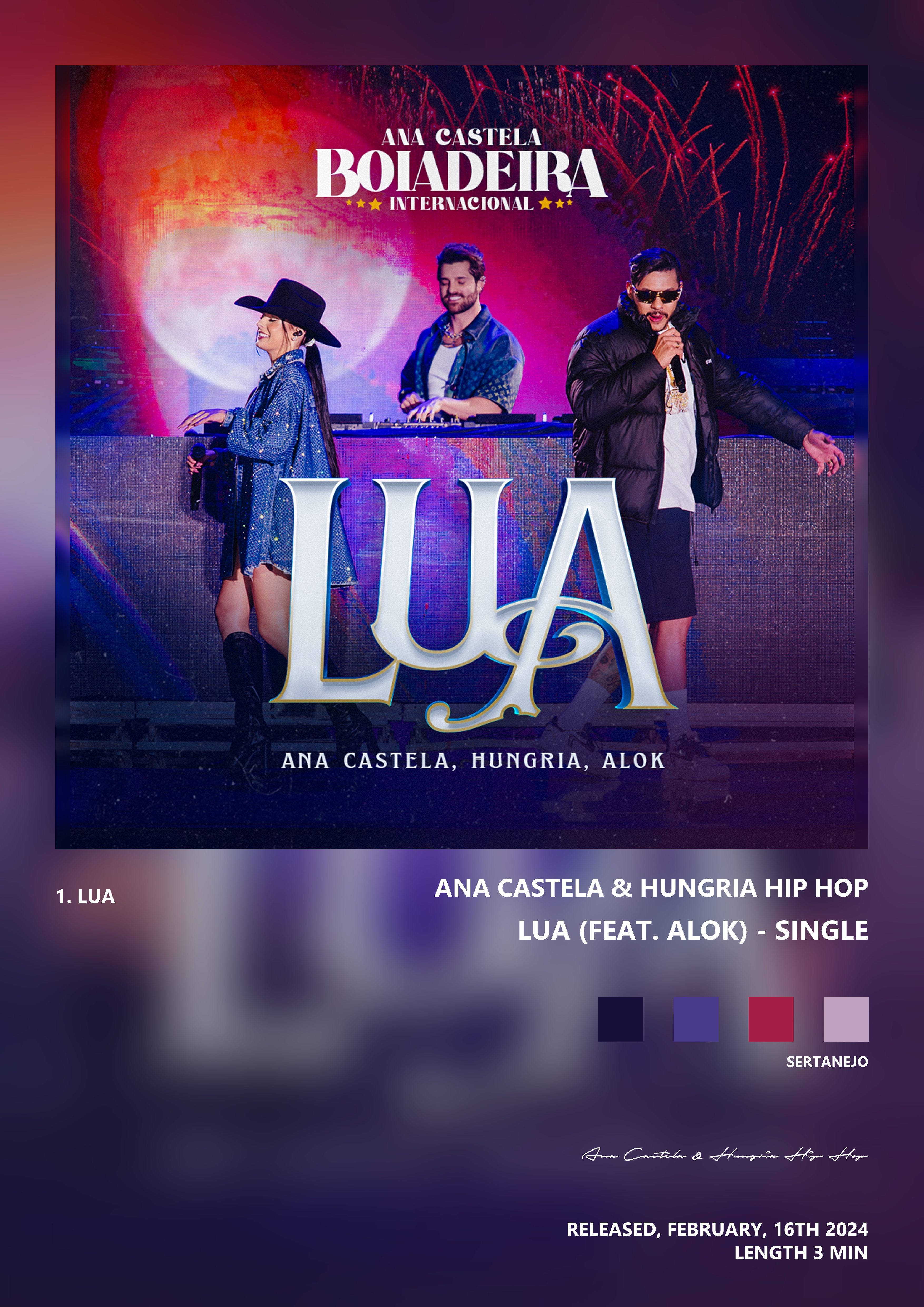 Music poster: Ana Castela Hungria Hip Hop - Lua feat Alok - Single
