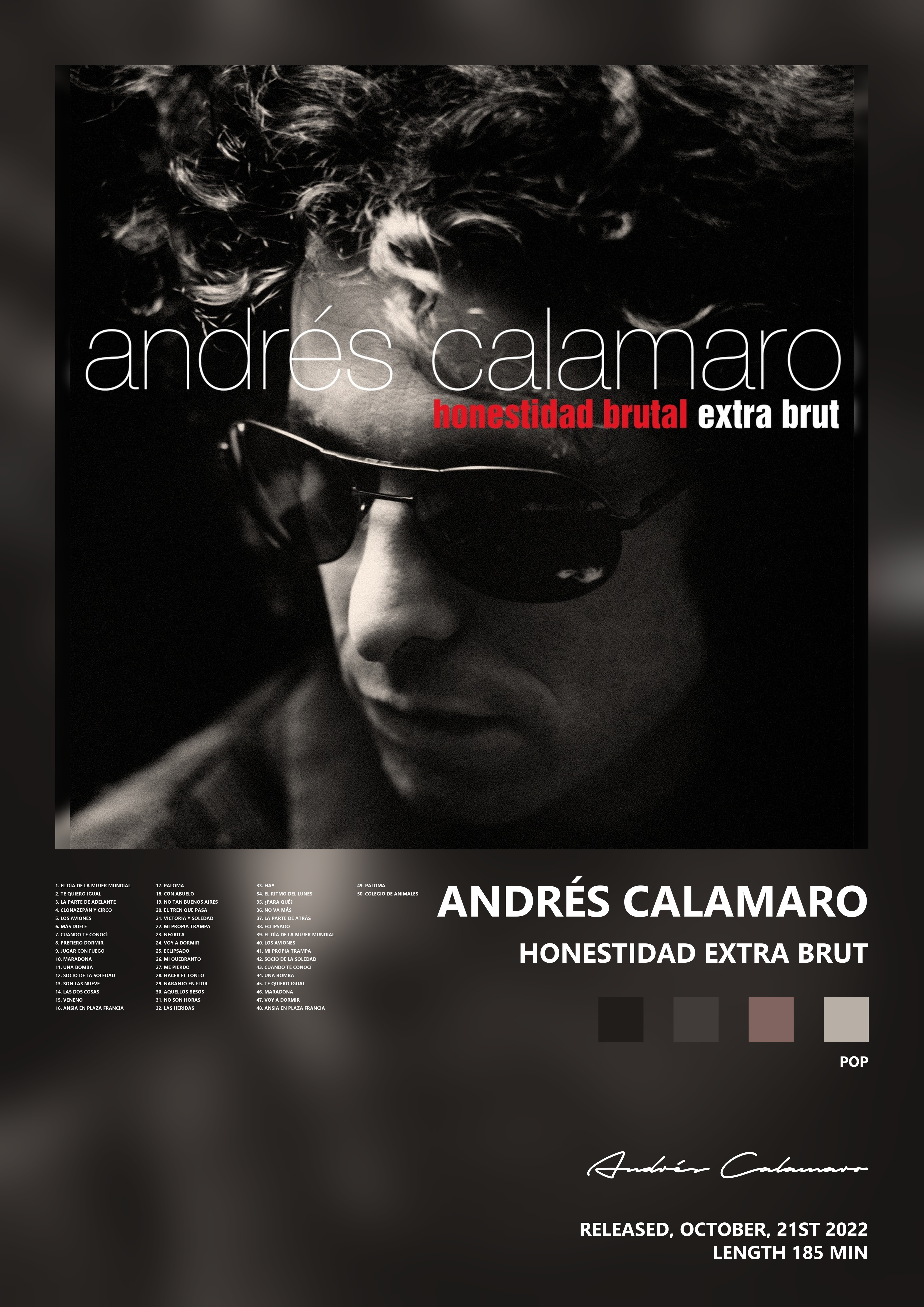 Music poster: Andrés Calamaro - Honestidad Extra Brut