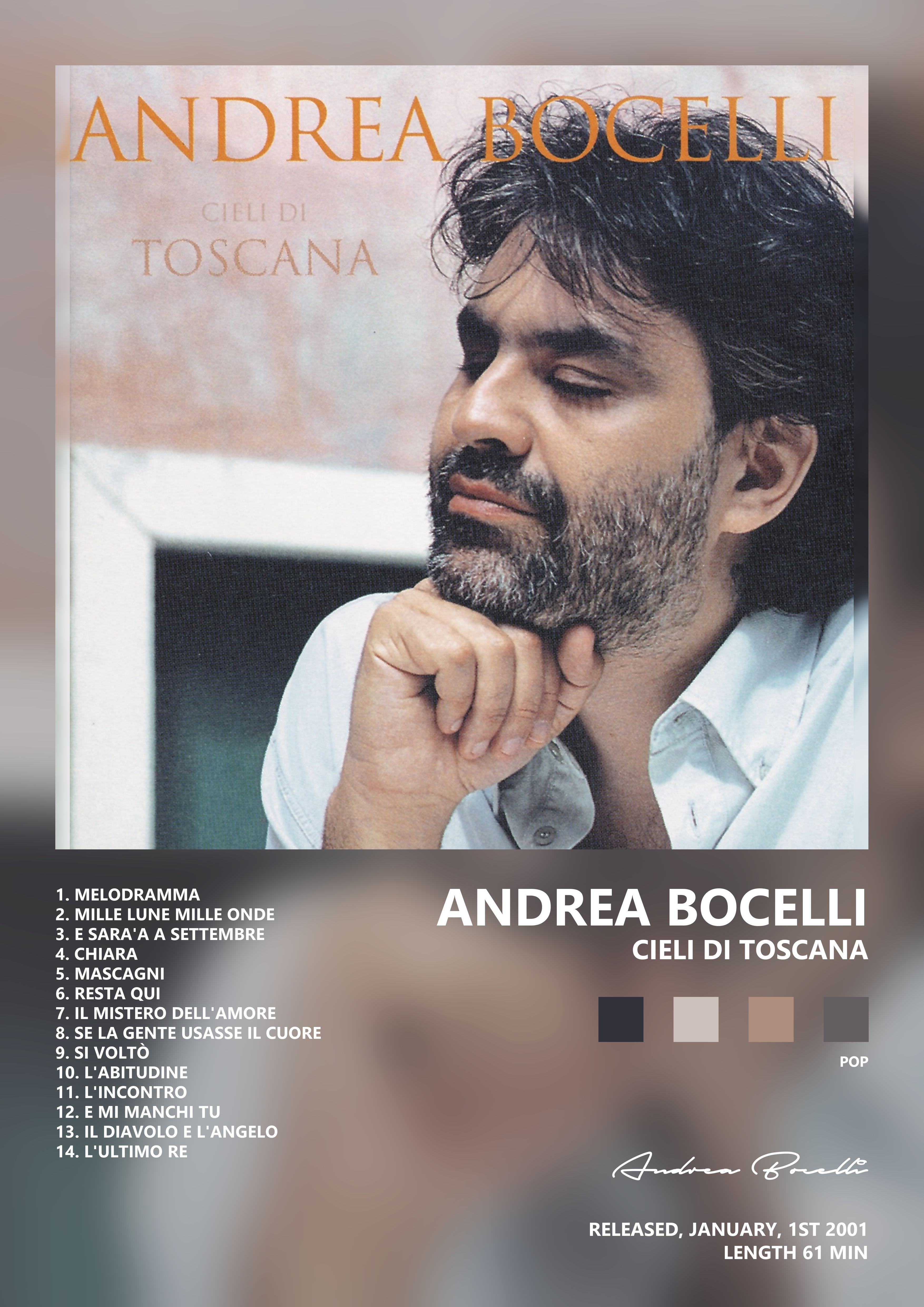 Music poster: Andrea Bocelli - Cieli Di Toscana
