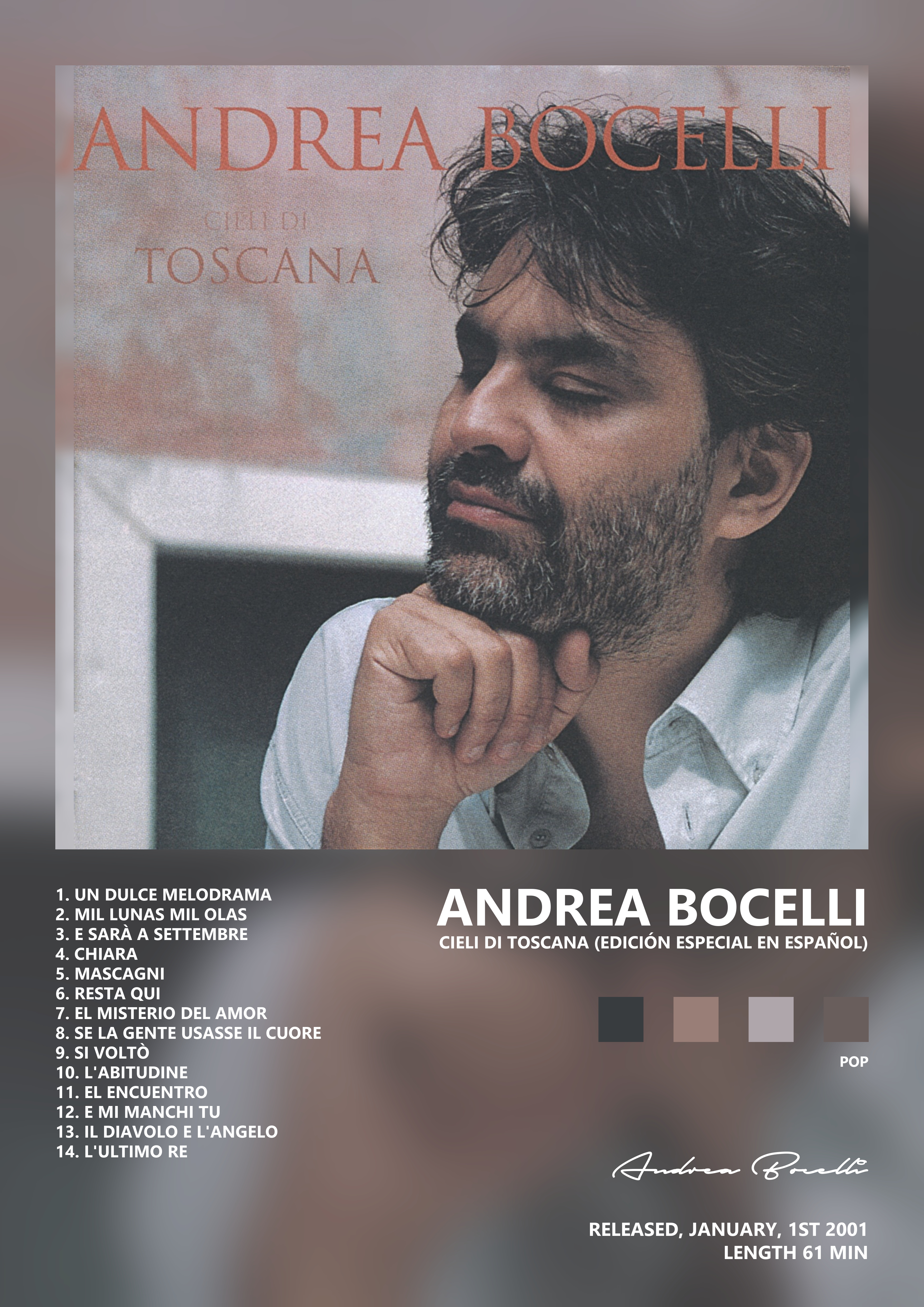 Music poster: Andrea Bocelli - Cieli Di Toscana Edición Especial En Español
