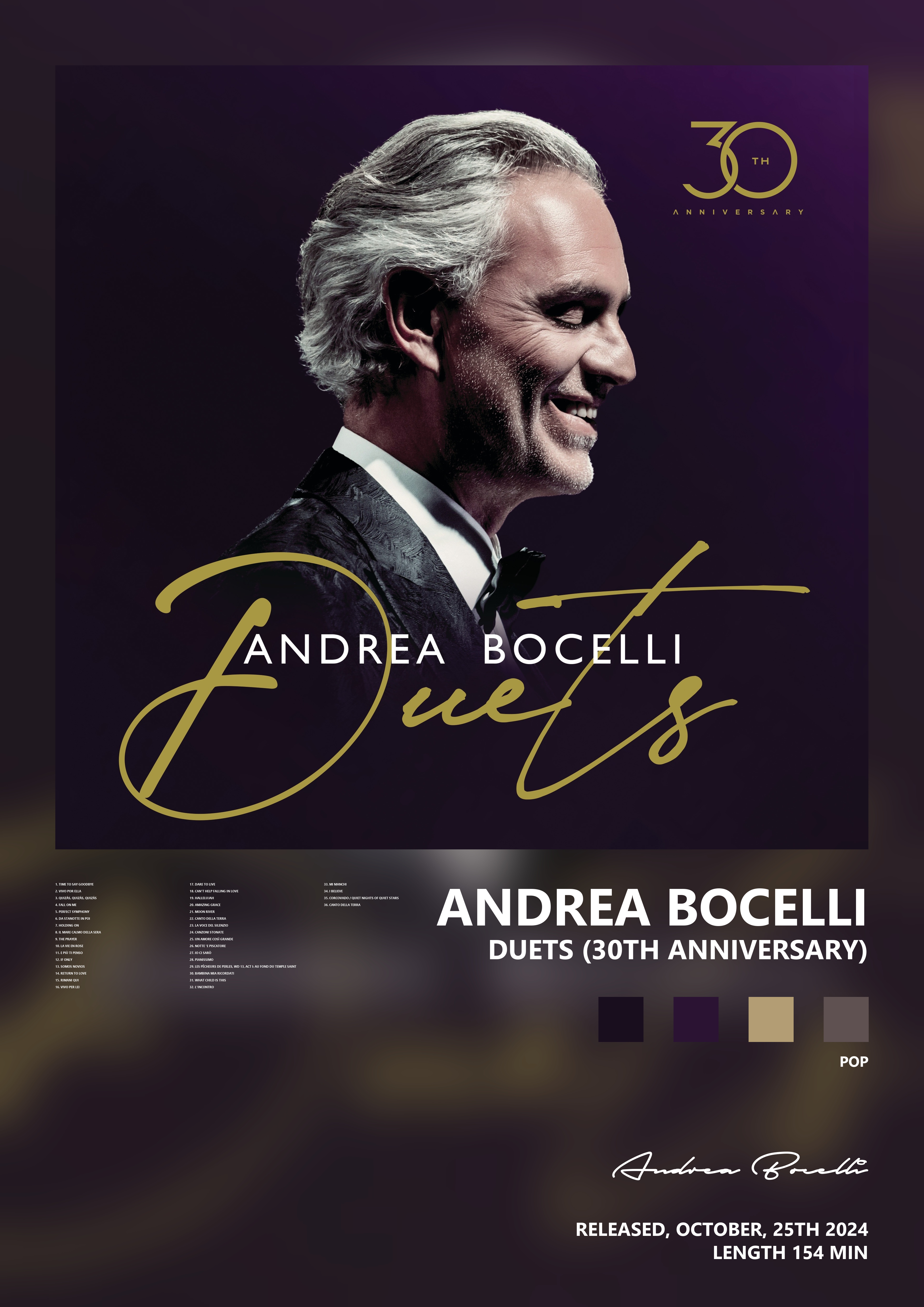 Music poster: Andrea Bocelli - Duets 30th Anniversary