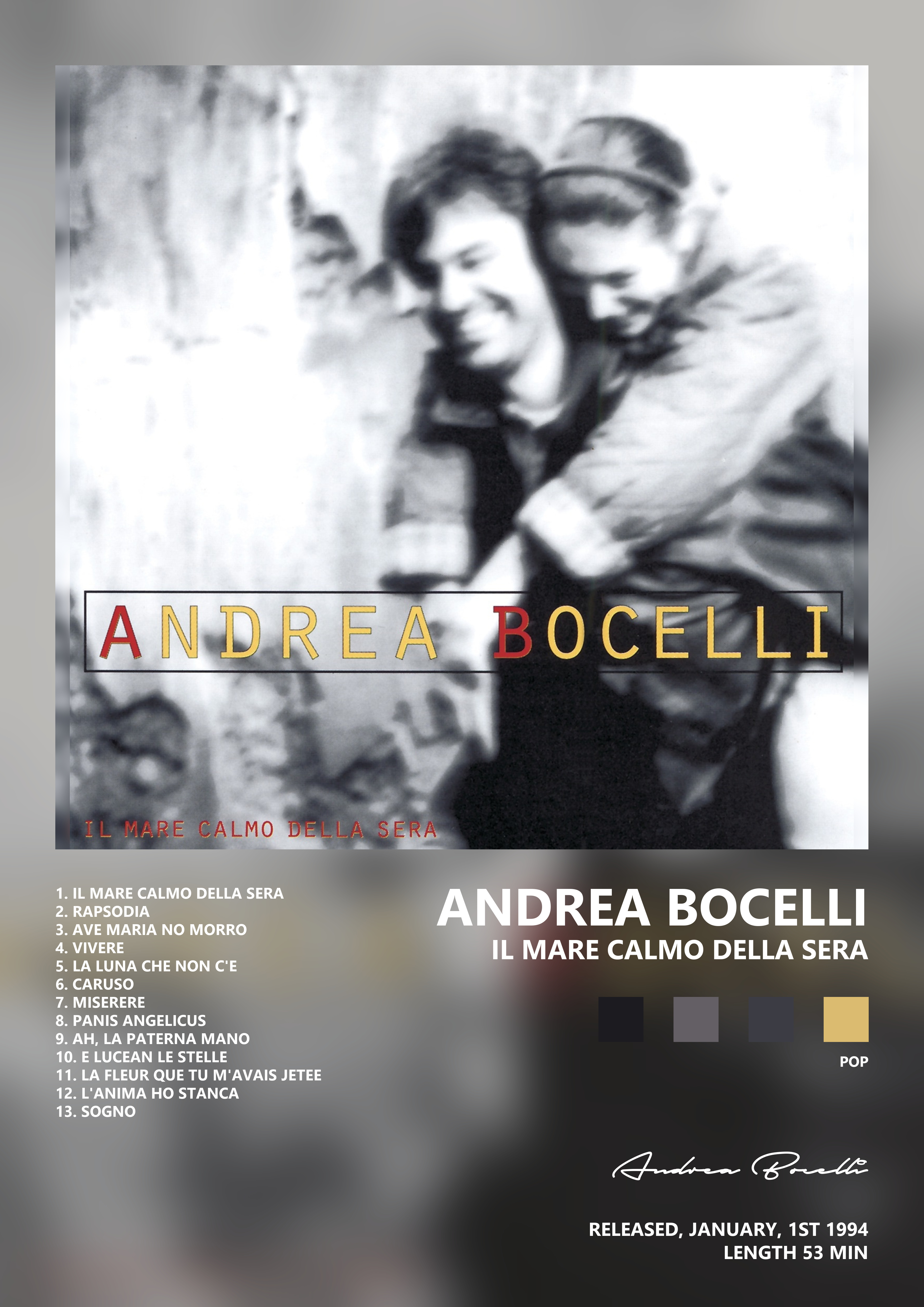Music poster: Andrea Bocelli - Il Mare Calmo Della Sera