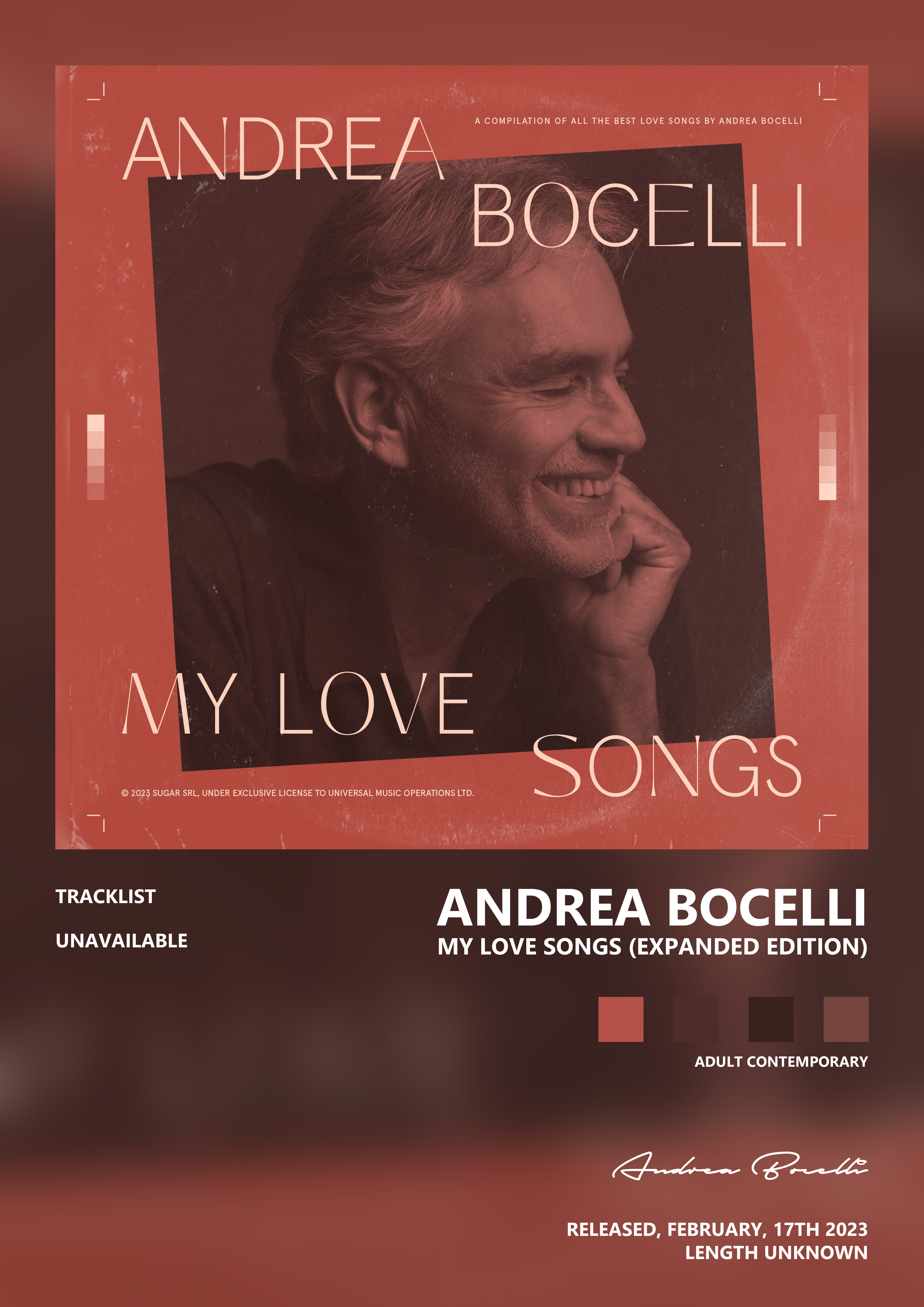 Music poster: Andrea Bocelli - My Love Songs Expanded Edition