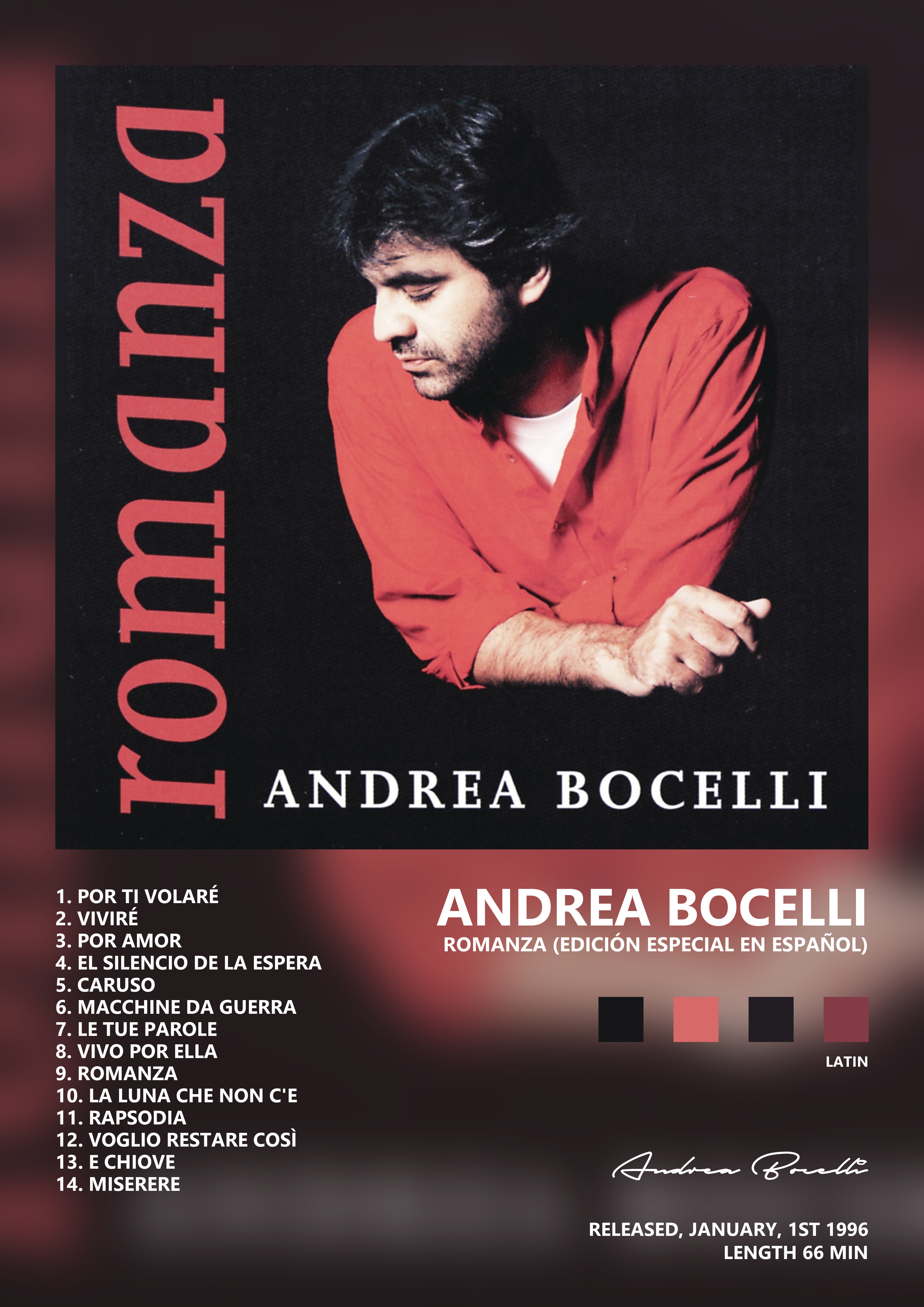 Music poster: Andrea Bocelli - Romanza Edición Especial En Español