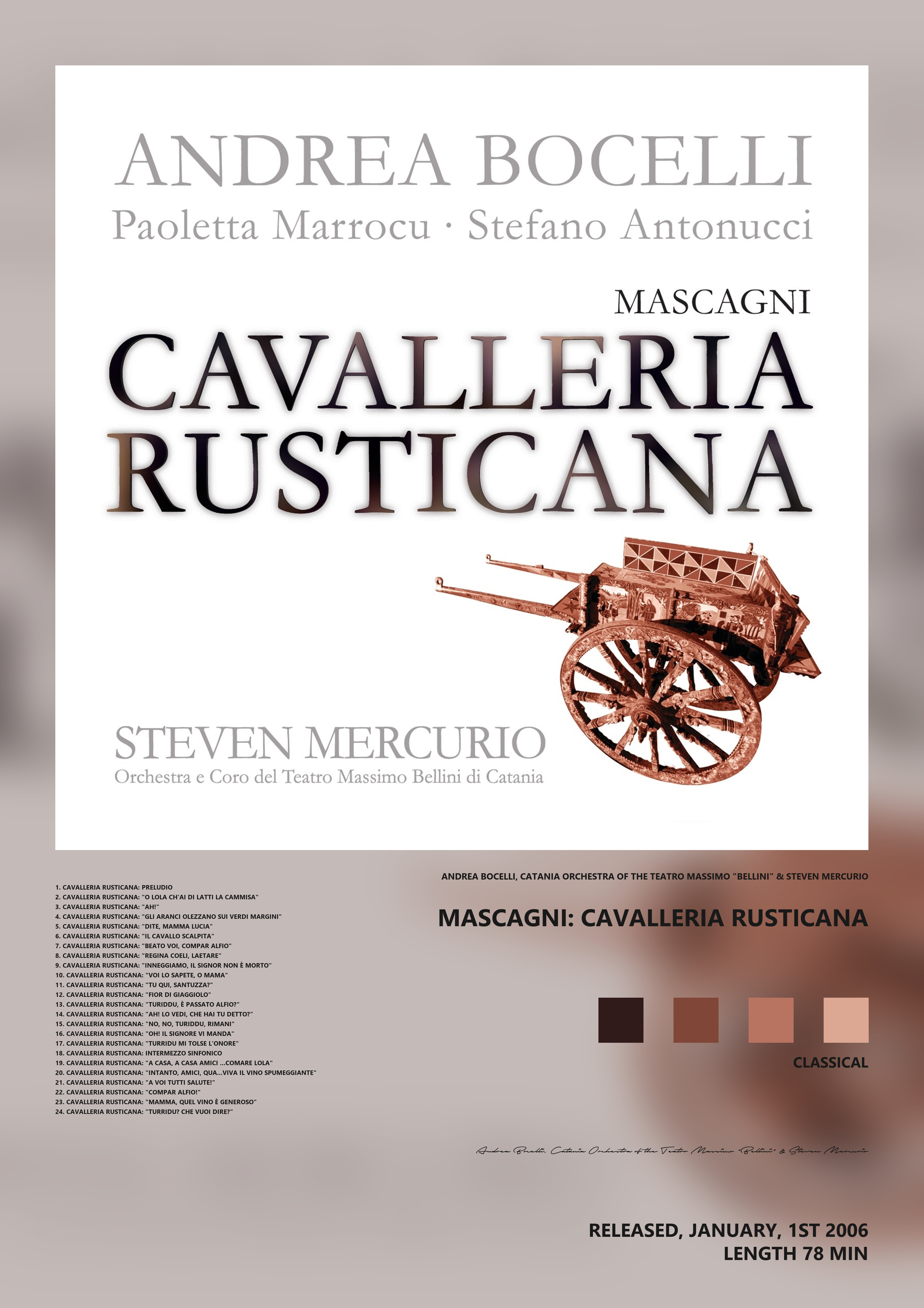 Music poster: Andrea Bocelli Catania Orchestra of the Teatro Massimo Bellini Steven Mercurio - Mascagni Cavalleria Rusticana
