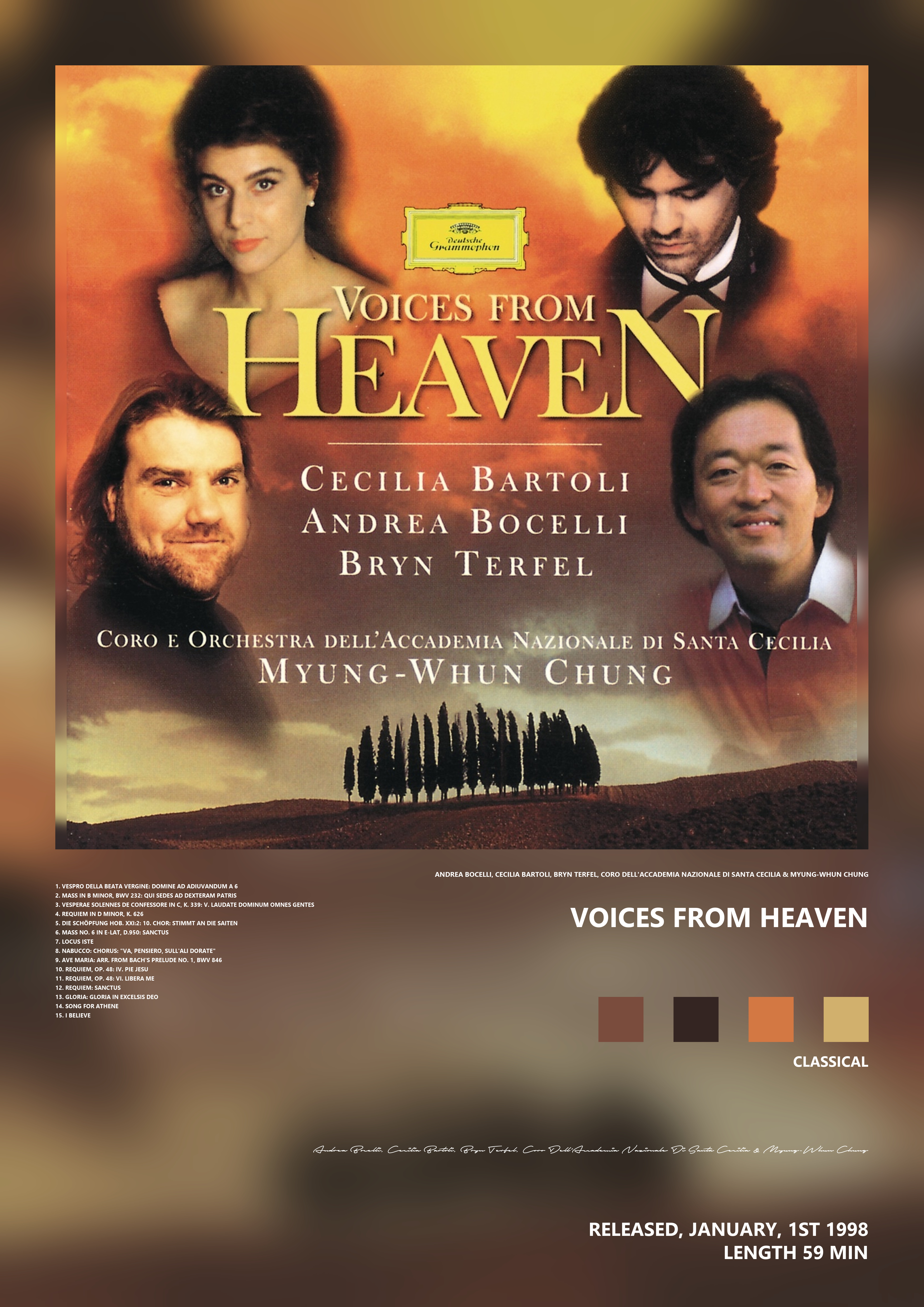 Music poster: Andrea Bocelli Cecilia Bartoli Bryn Terfel Coro DellAccademia Nazionale Di Santa Cecilia Myung-Whun Chung - Voices from
