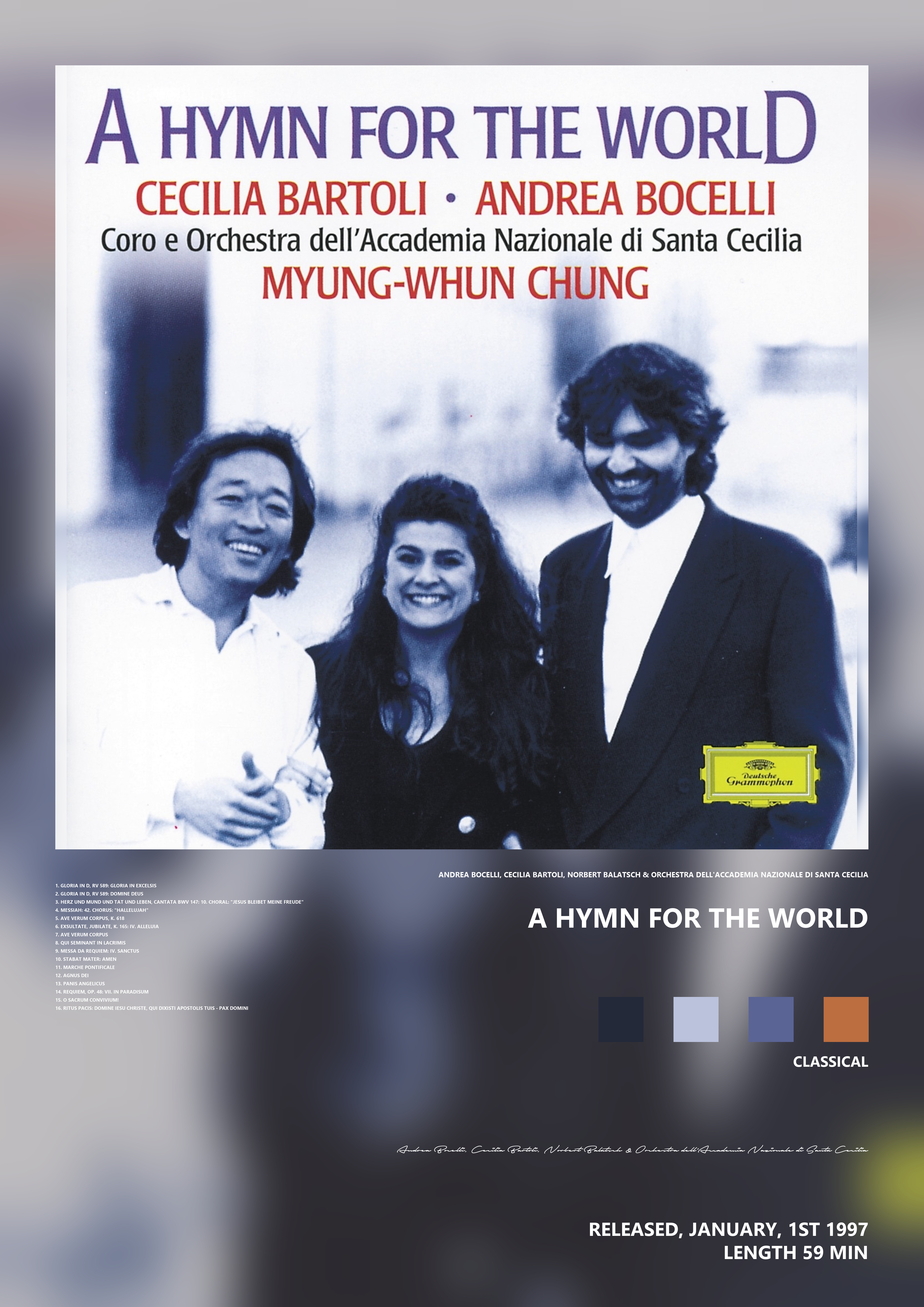 Music poster: Andrea Bocelli Cecilia Bartoli Norbert Balatsch Orchestra dellAccademia Nazionale di Santa Cecilia - A Hymn for the Worl