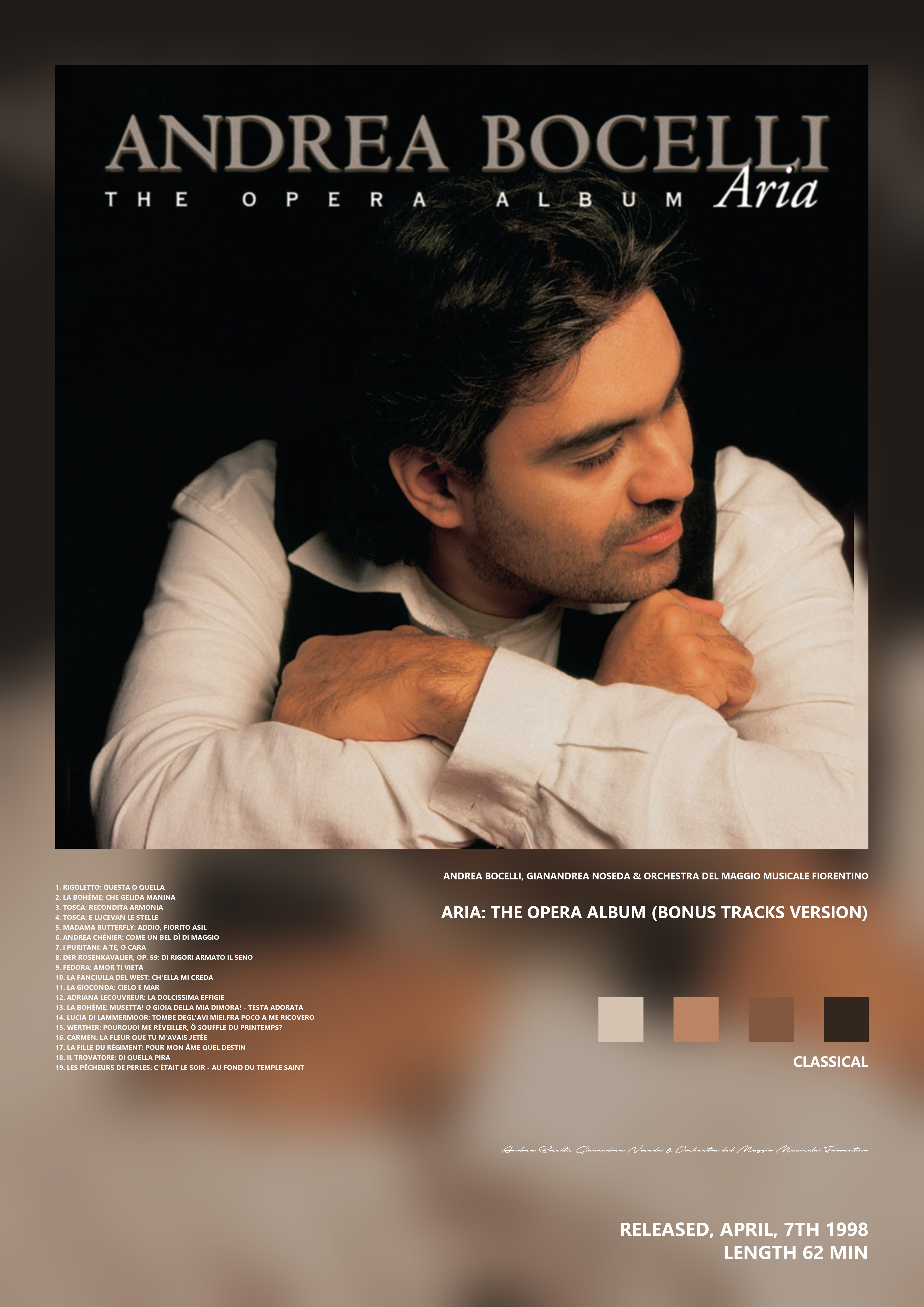 Music poster: Andrea Bocelli Gianandrea Noseda Orchestra del Maggio Musicale Fiorentino - Aria The Opera Album Bonus Tracks Version
