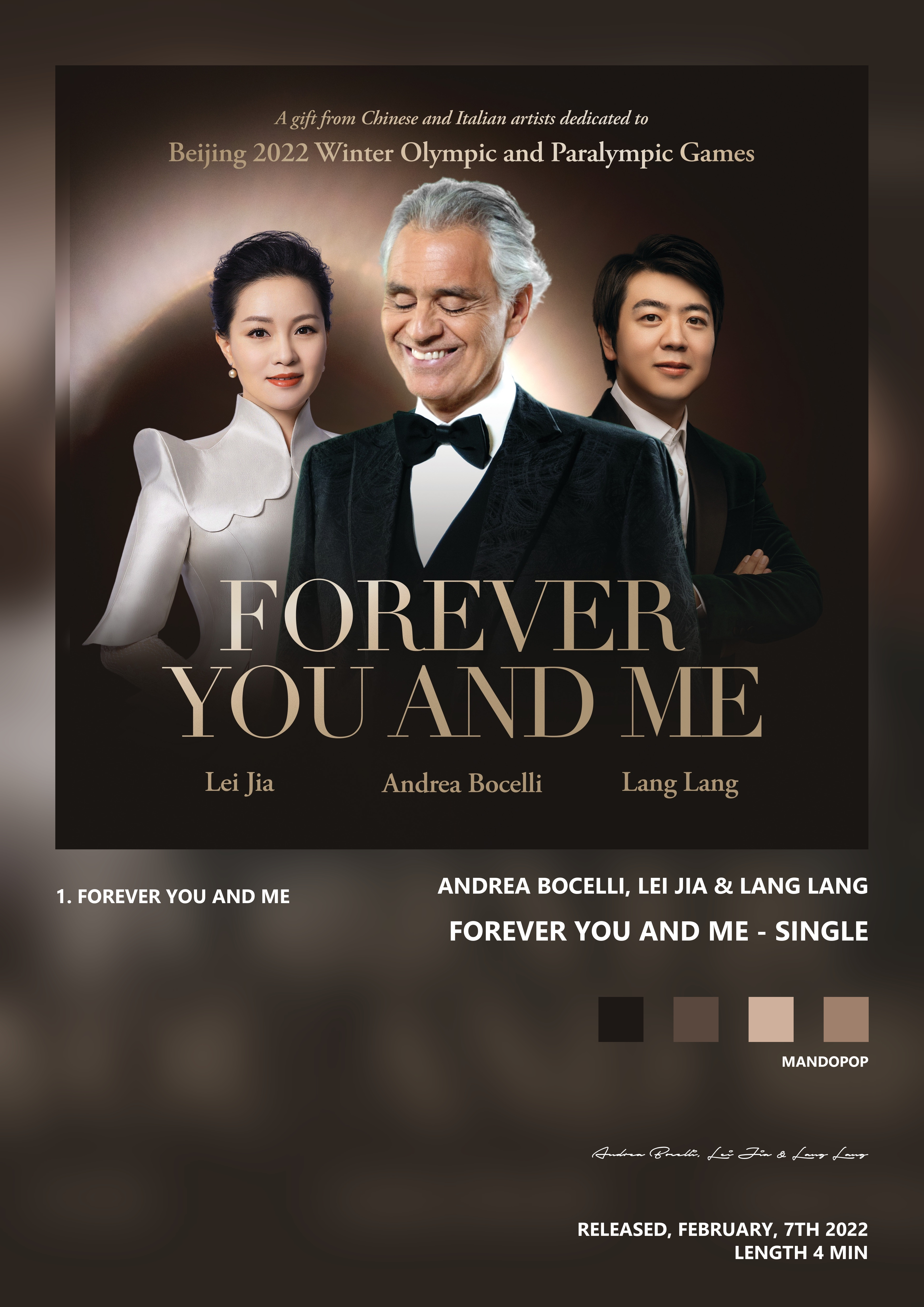 Music poster: Andrea Bocelli Lei Jia Lang Lang - Forever You and Me - Single