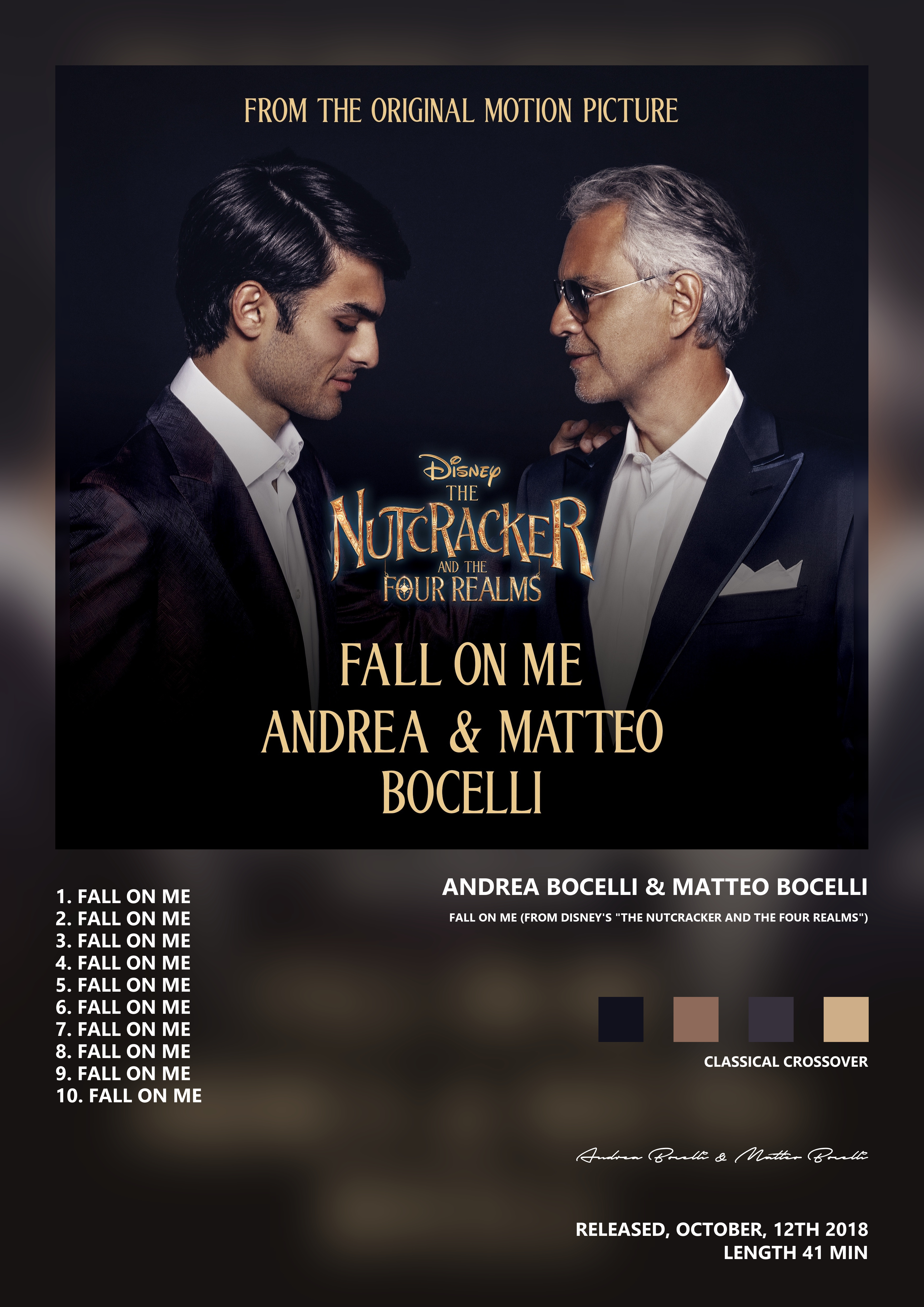 Music poster: Andrea Bocelli Matteo Bocelli - Fall On Me From Disneys The Nutcracker And The Four Realms