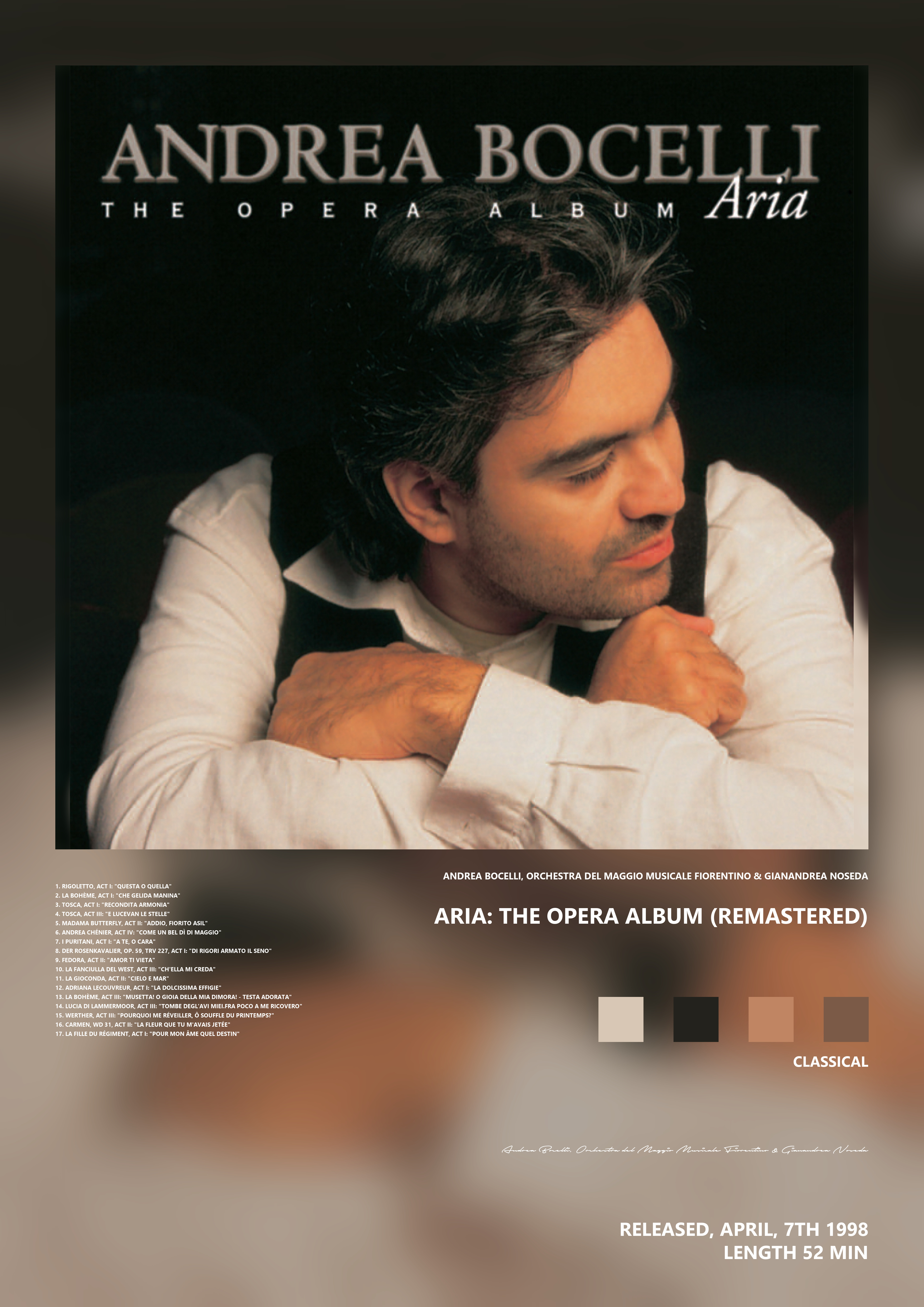 Music poster: Andrea Bocelli Orchestra del Maggio Musicale Fiorentino Gianandrea Noseda - Aria The Opera Album Remastered