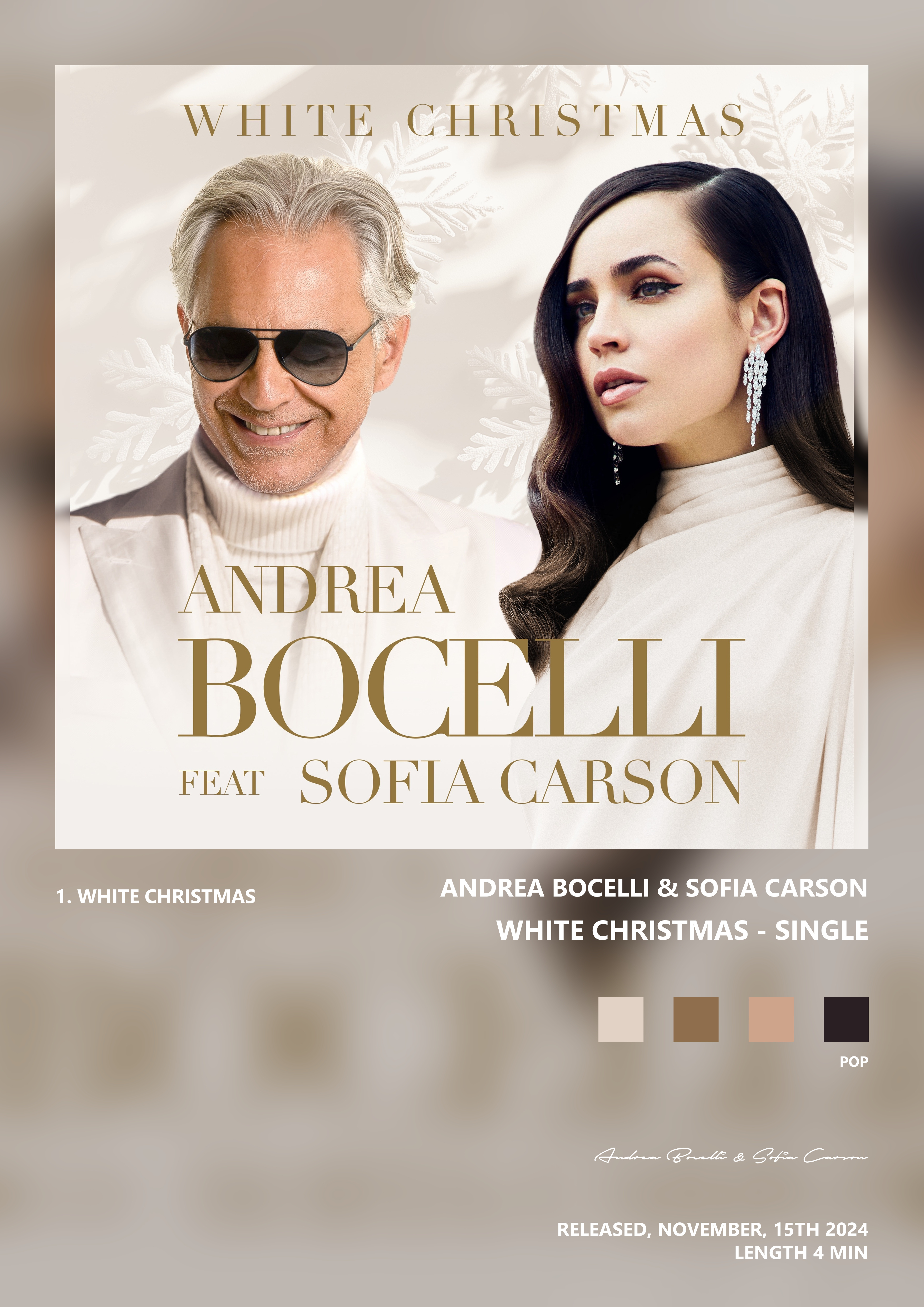 Music poster: Andrea Bocelli Sofia Carson - White Christmas - Single