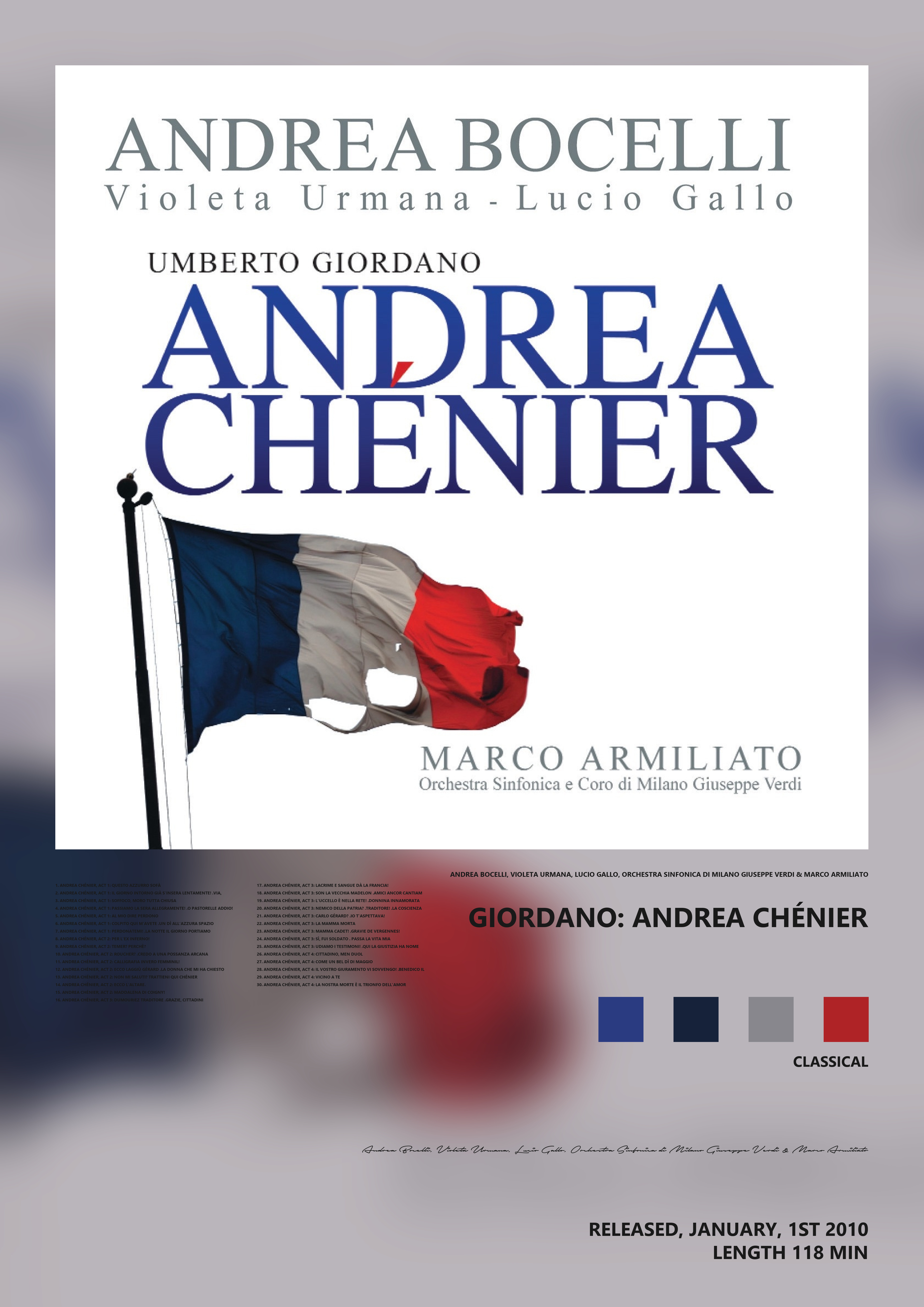 Music poster: Andrea Bocelli Violeta Urmana Lucio Gallo Orchestra Sinfonica di Milano Giuseppe Verdi Marco Armiliato - Giordano Andrea