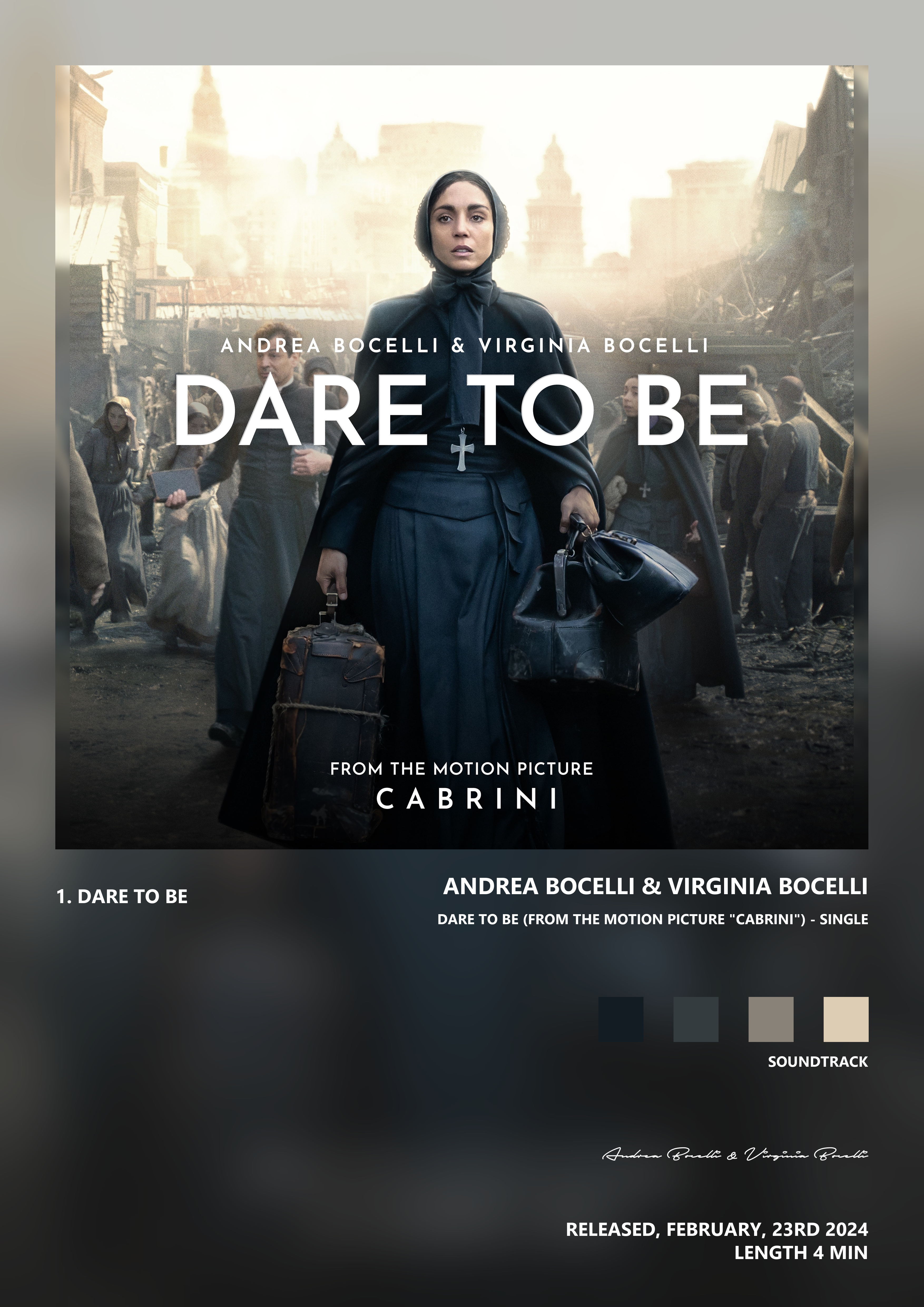 Music poster: Andrea Bocelli Virginia Bocelli - Dare to Be From the Motion Picture Cabrini - Single
