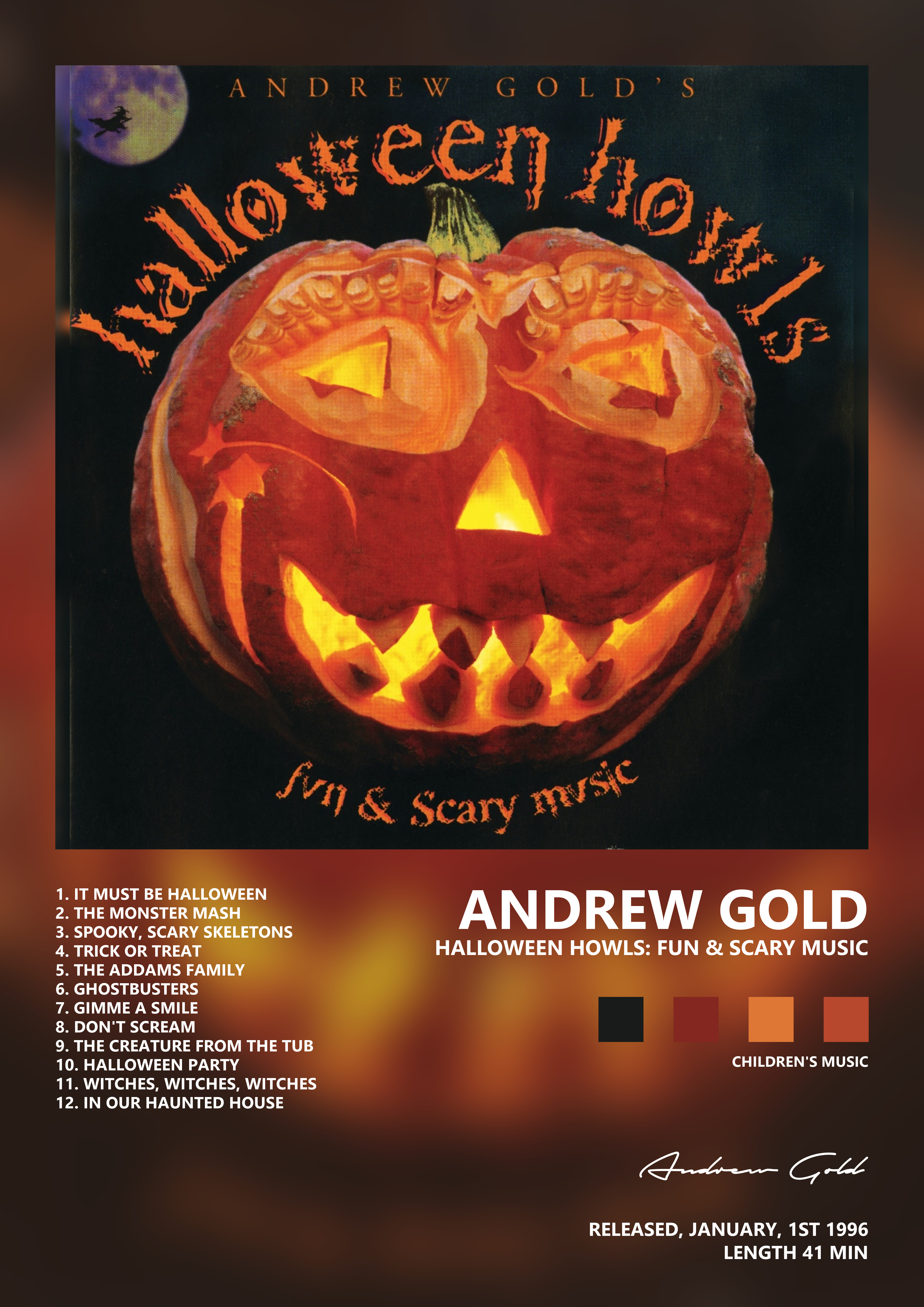 Music poster: Andrew Gold - Halloween Howls Fun Scary Music