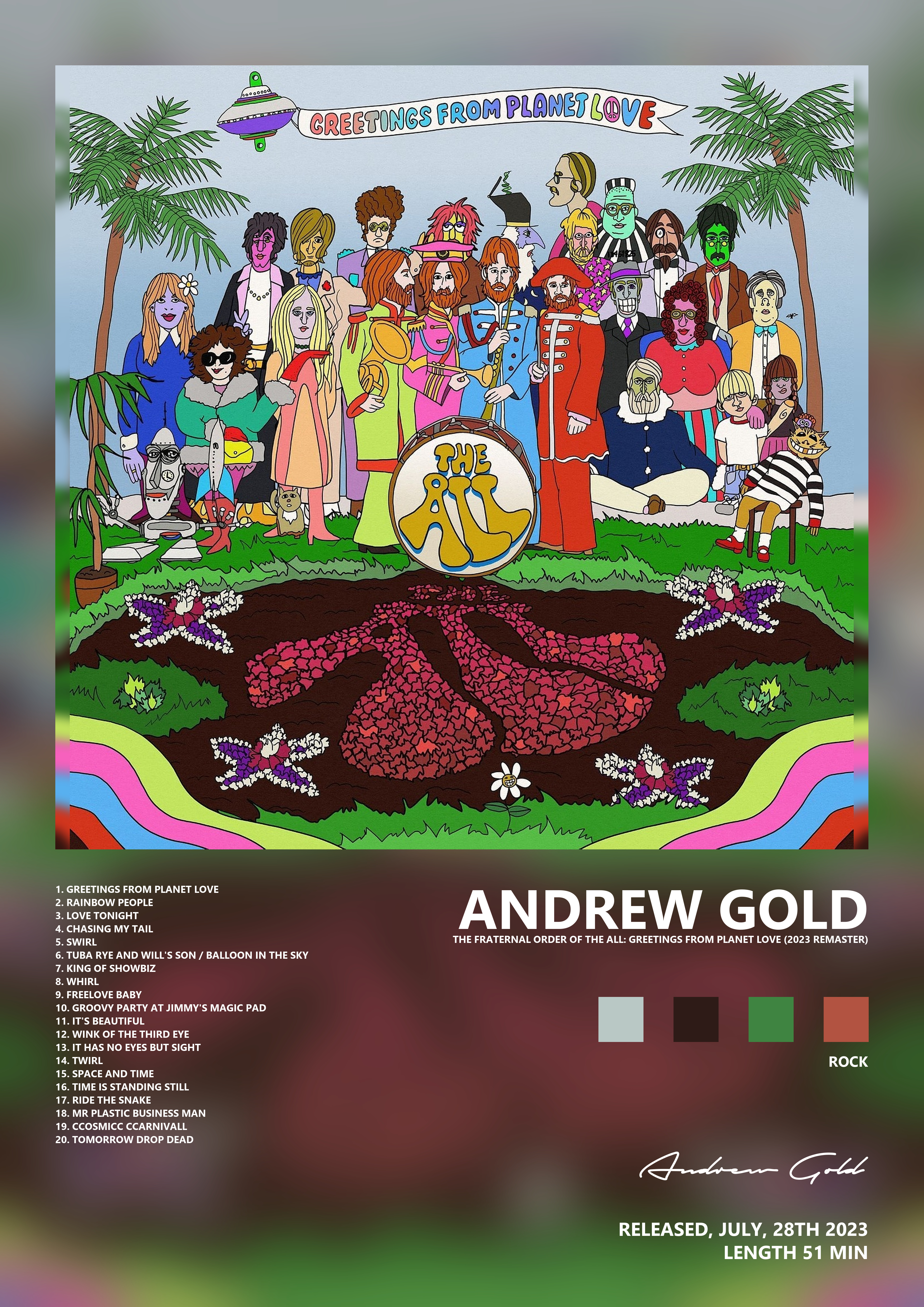 Music poster: Andrew Gold - The Fraternal Order of the All Greetings from Planet Love 2023 Remaster