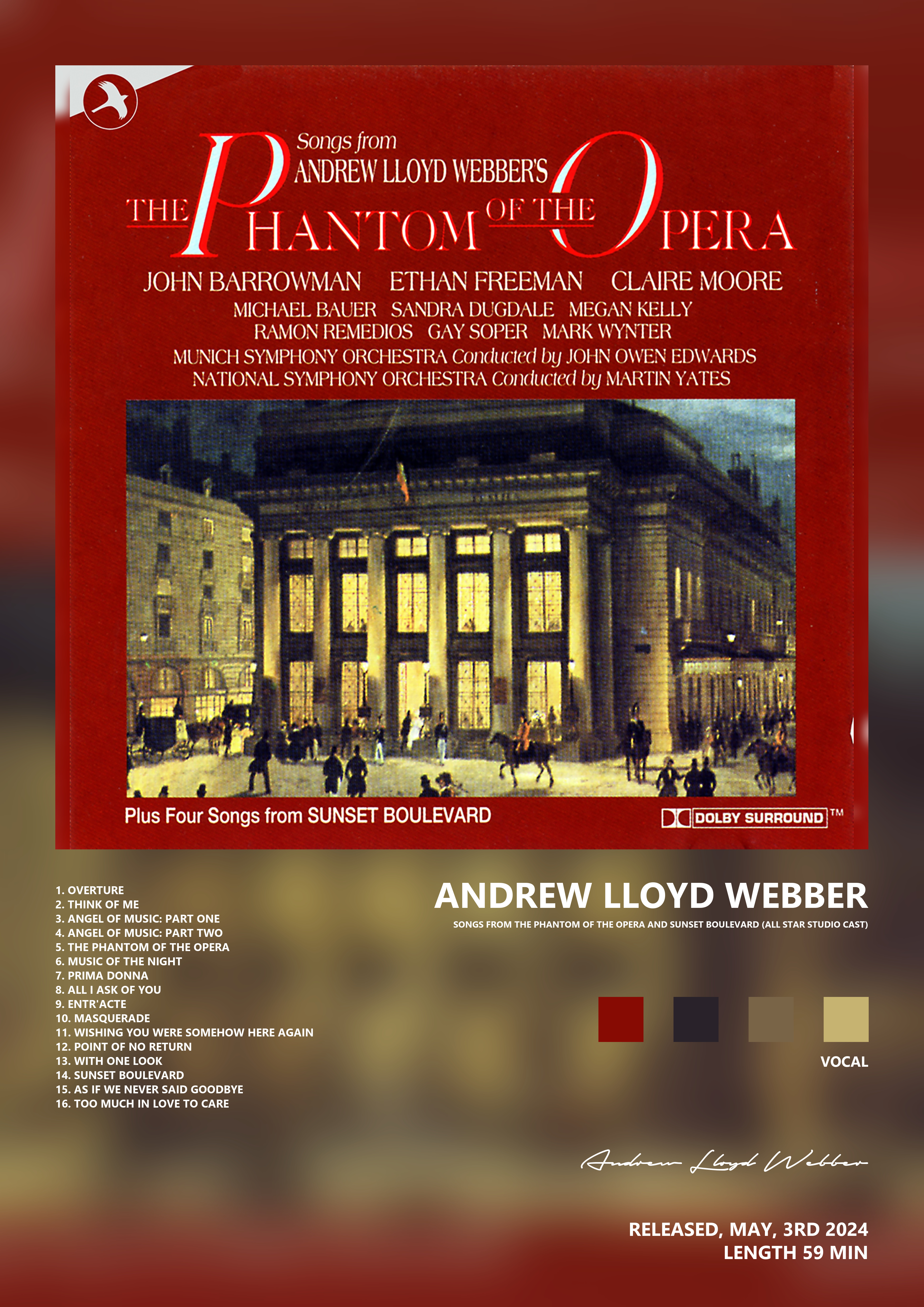Music poster: Andrew Lloyd Webber - Songs from the Phantom of the Opera and Sunset Boulevard All Star Studio Cast