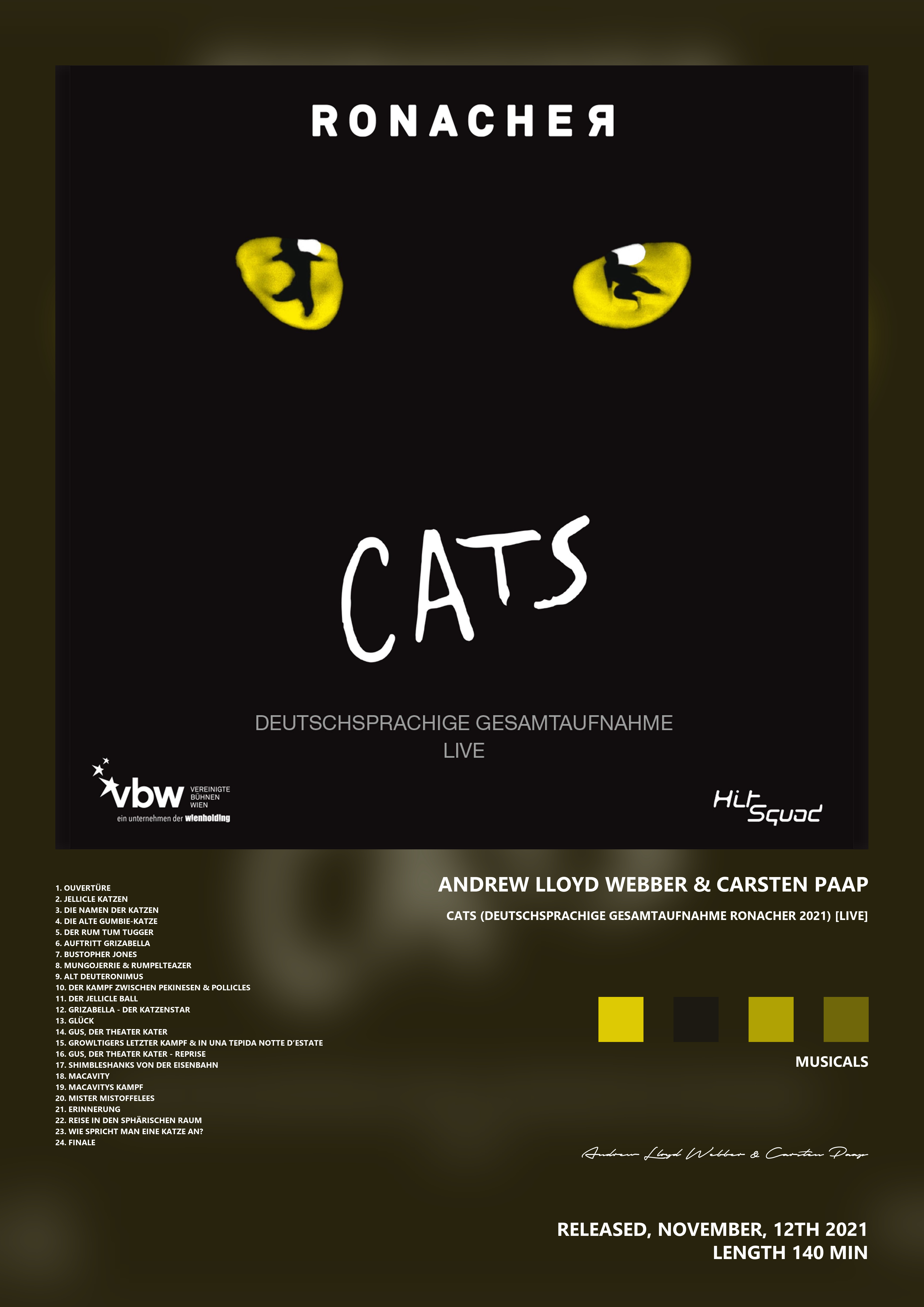 Music poster: Andrew Lloyd Webber Carsten Paap - Cats Deutschsprachige Gesamtaufnahme Ronacher 2021 Live