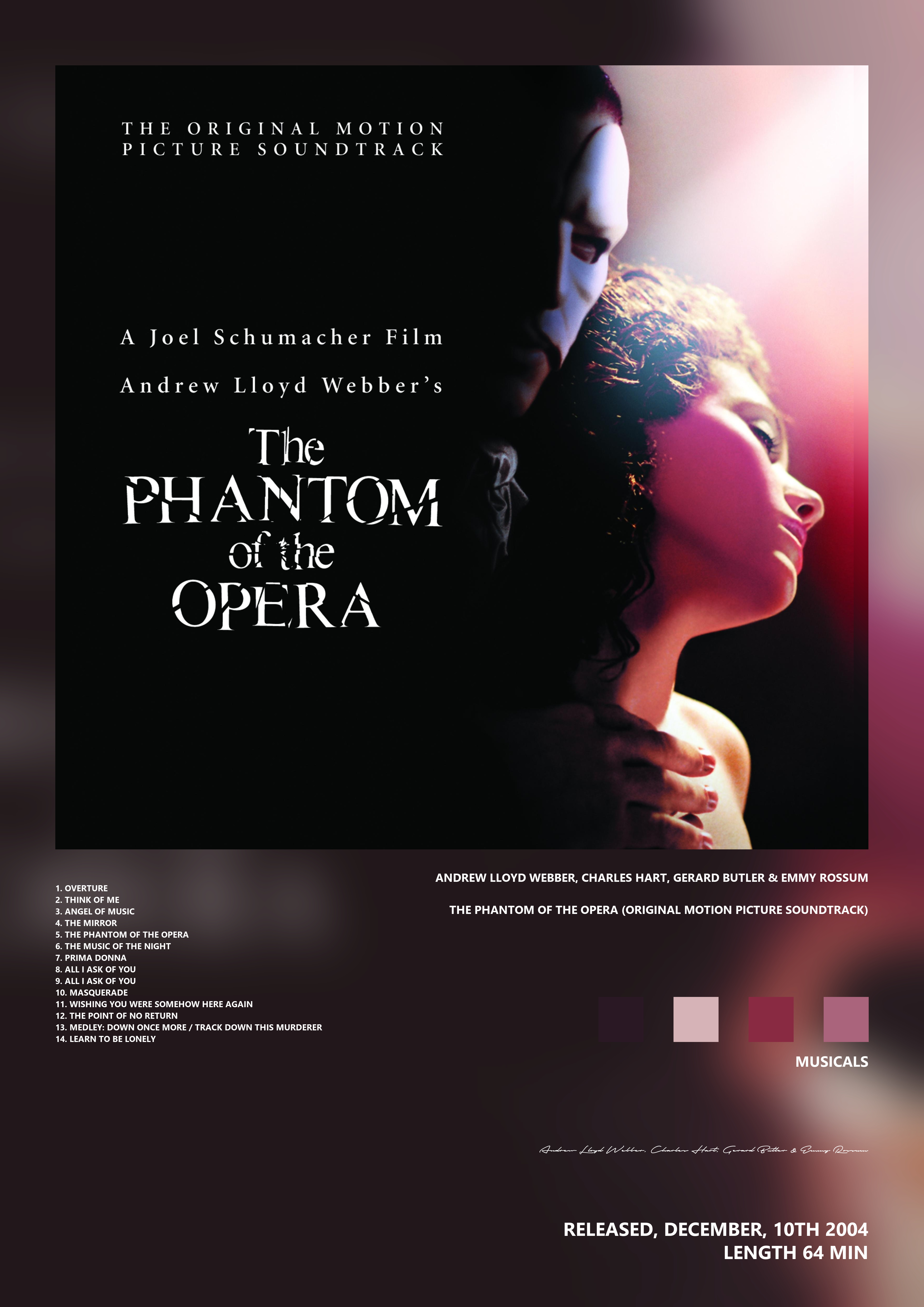 Music poster: Andrew Lloyd Webber Charles Hart Gerard Butler Emmy Rossum - The Phantom of the Opera Original Motion Picture Soundtrack