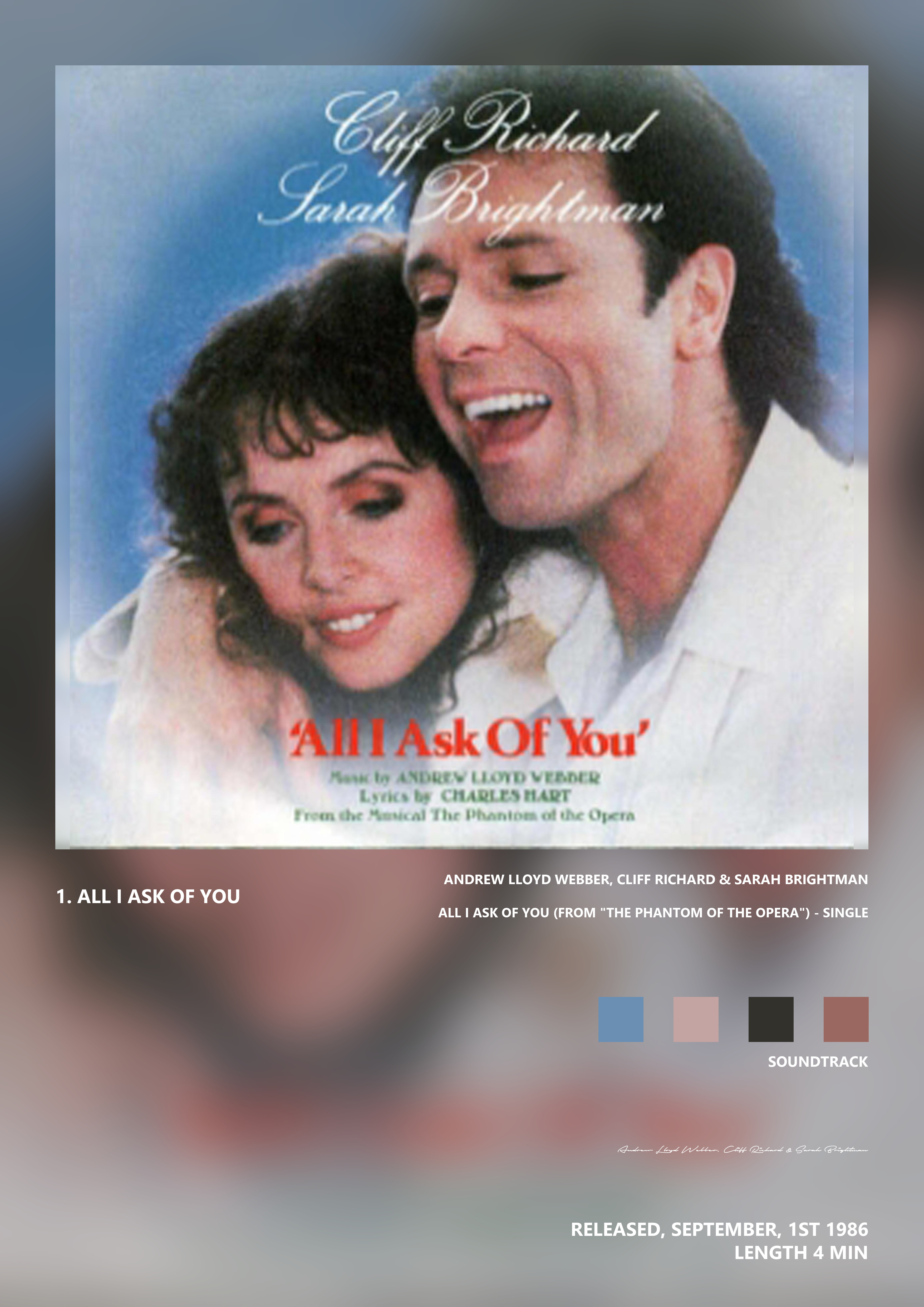 Music poster: Andrew Lloyd Webber Cliff Richard Sarah Brightman - All I Ask of You From The Phantom of the Opera - Single