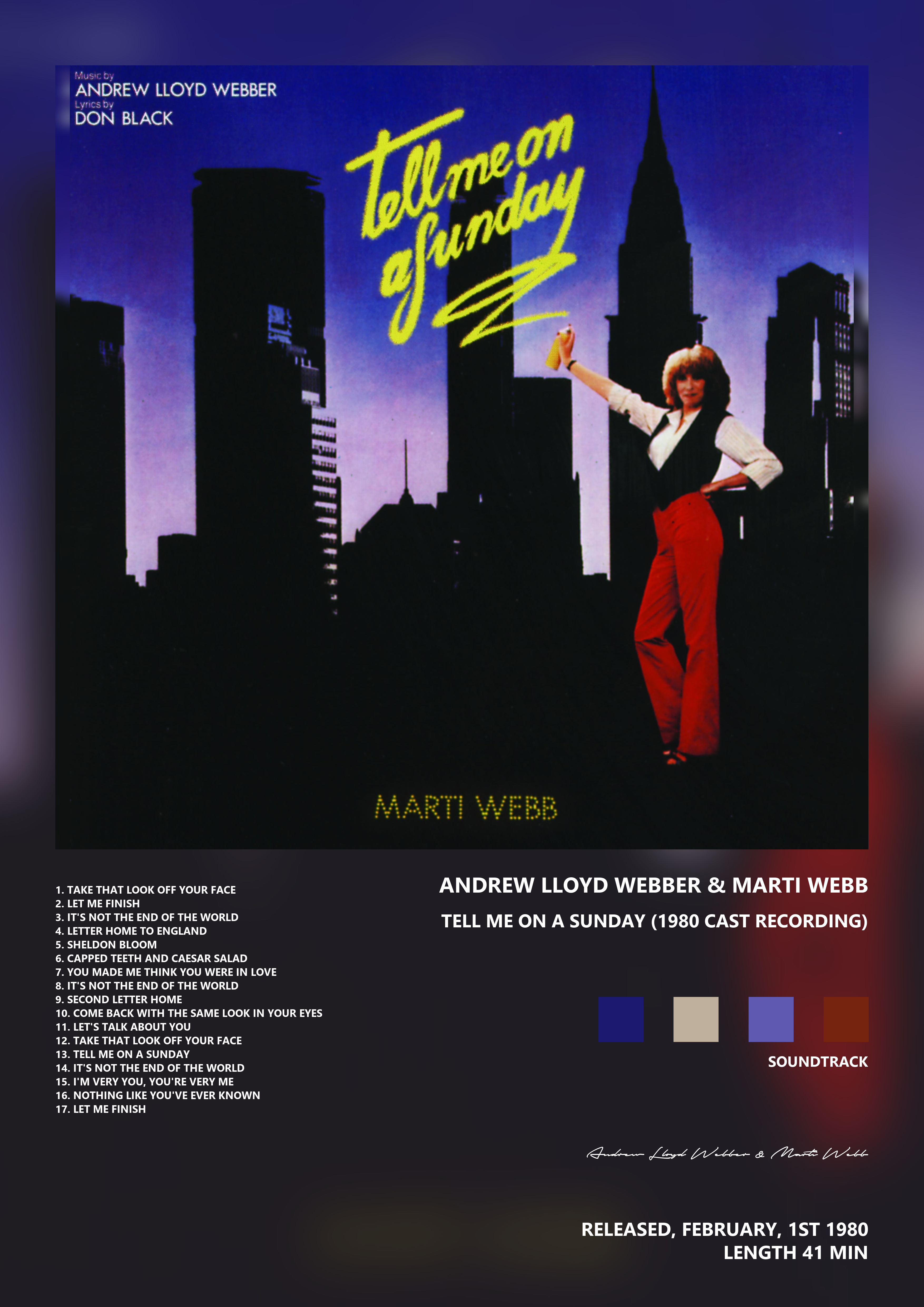 Music poster: Andrew Lloyd Webber Marti Webb - Tell Me on a Sunday 1980 Cast Recording