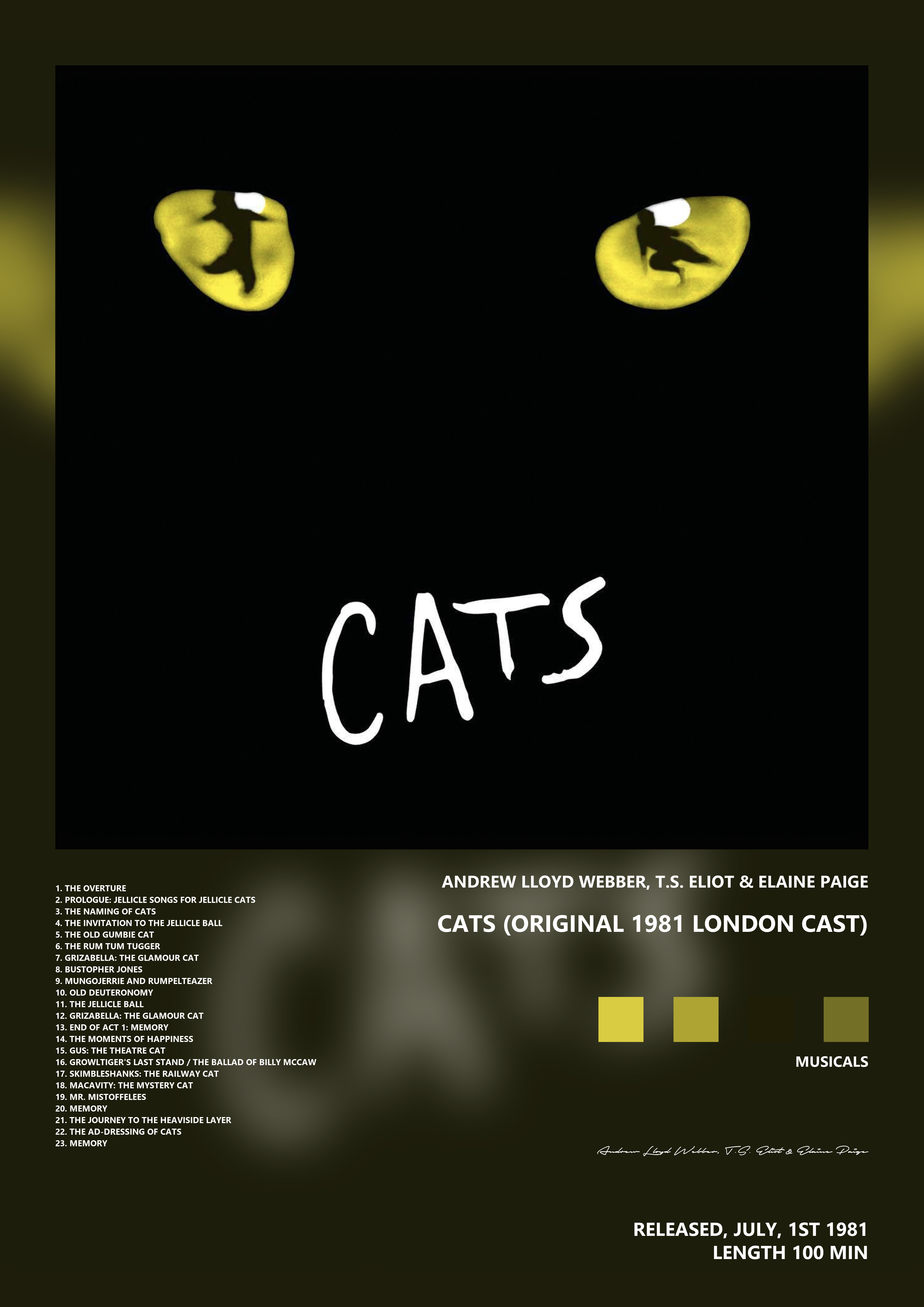 Music poster: Andrew Lloyd Webber TS Eliot Elaine Paige - Cats Original 1981 London Cast