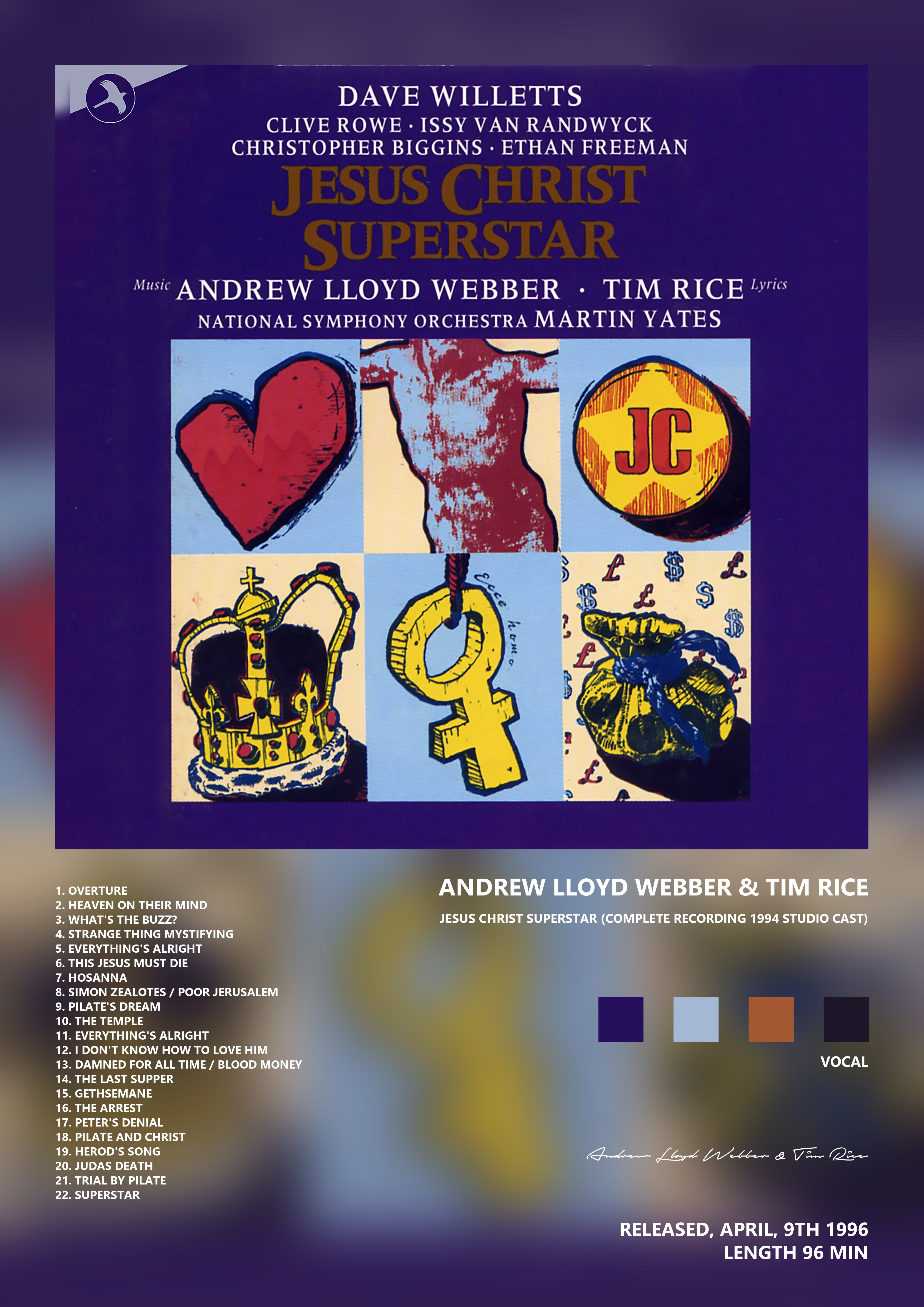 Music poster: Andrew Lloyd Webber Tim Rice - Jesus Christ Superstar Complete Recording 1994 Studio Cast