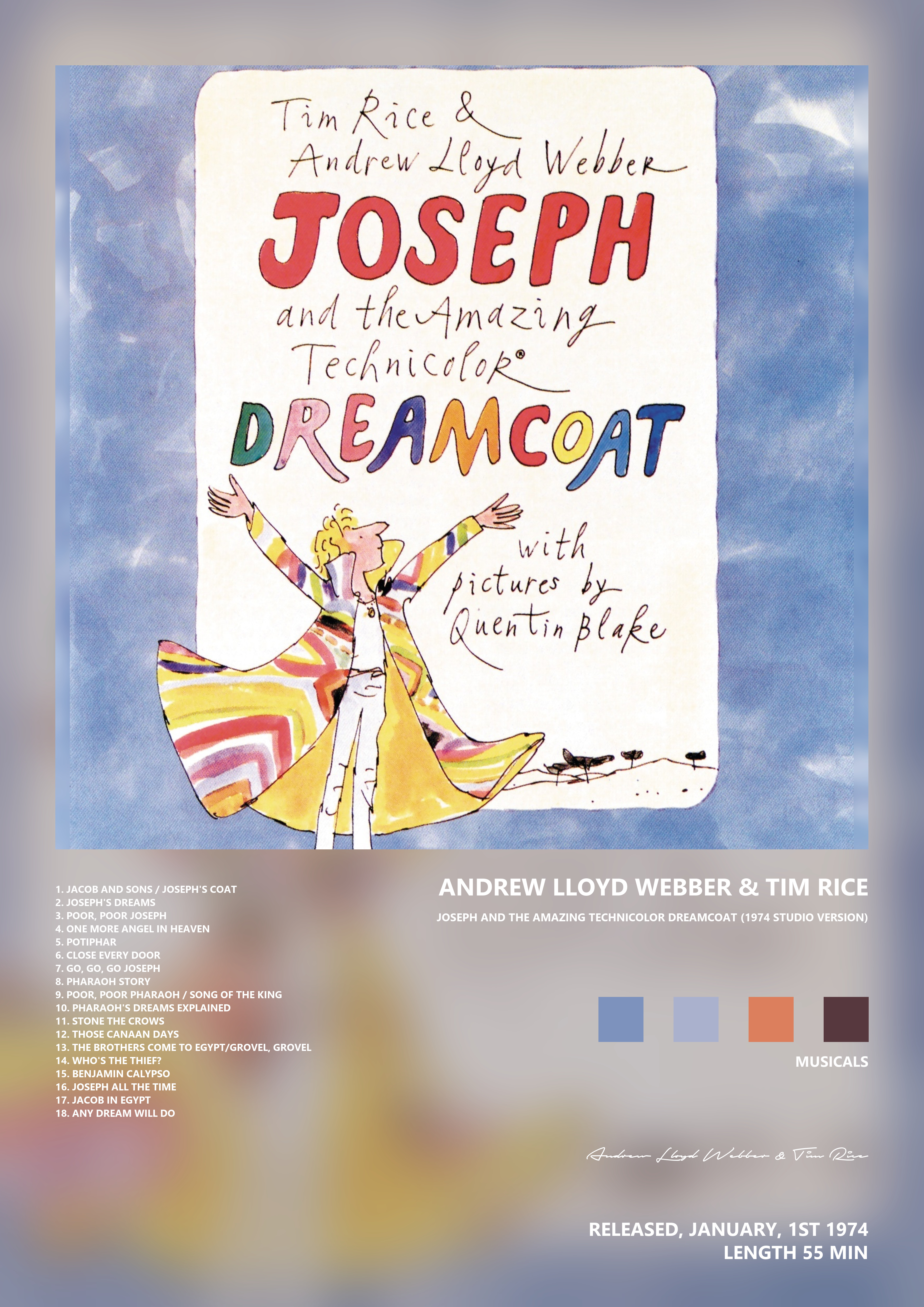 Music poster: Andrew Lloyd Webber Tim Rice - Joseph And The Amazing Technicolor Dreamcoat 1974 Studio Version