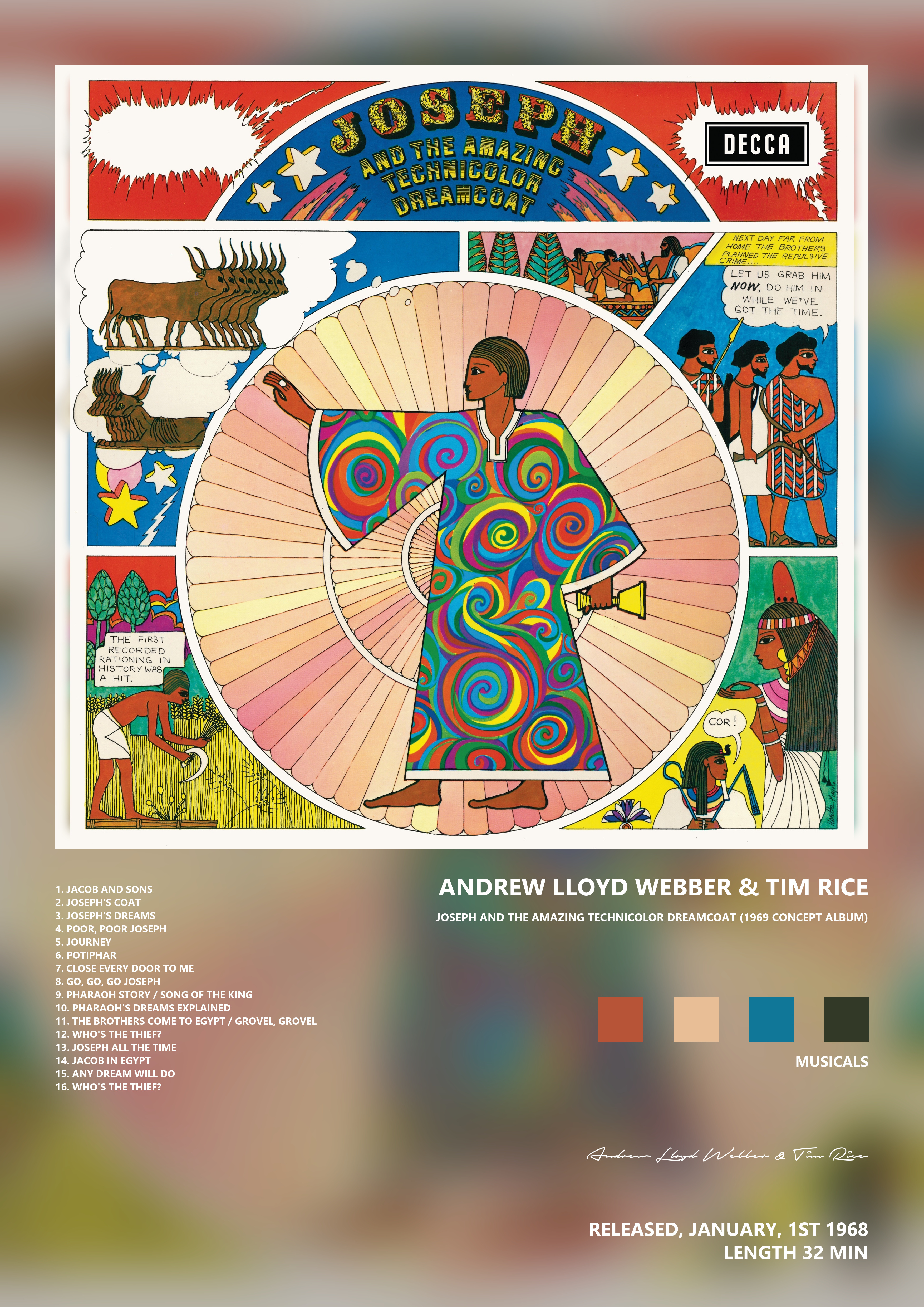 Music poster: Andrew Lloyd Webber Tim Rice - Joseph and the Amazing Technicolor Dreamcoat 1969 Concept Album