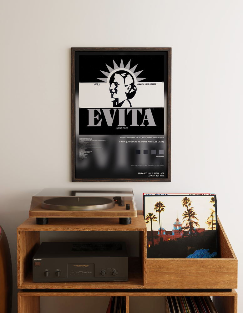 Music poster: Andrew Lloyd Webber Tim Rice Patti LuPone Mandy Patinkin - Evita Original 1979 Los Angeles Cast