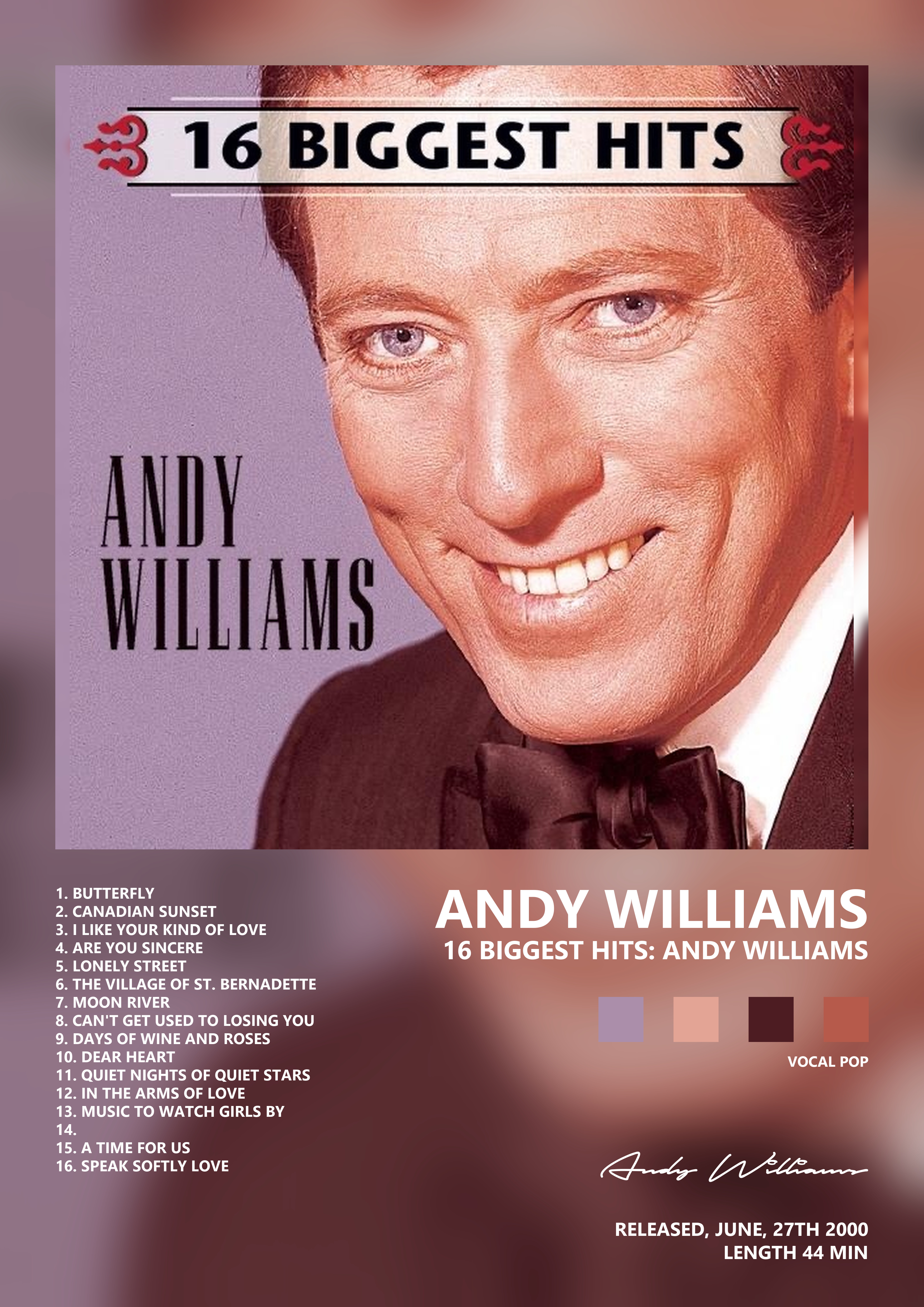 Music poster: Andy Williams - 16 Biggest Hits Andy Williams