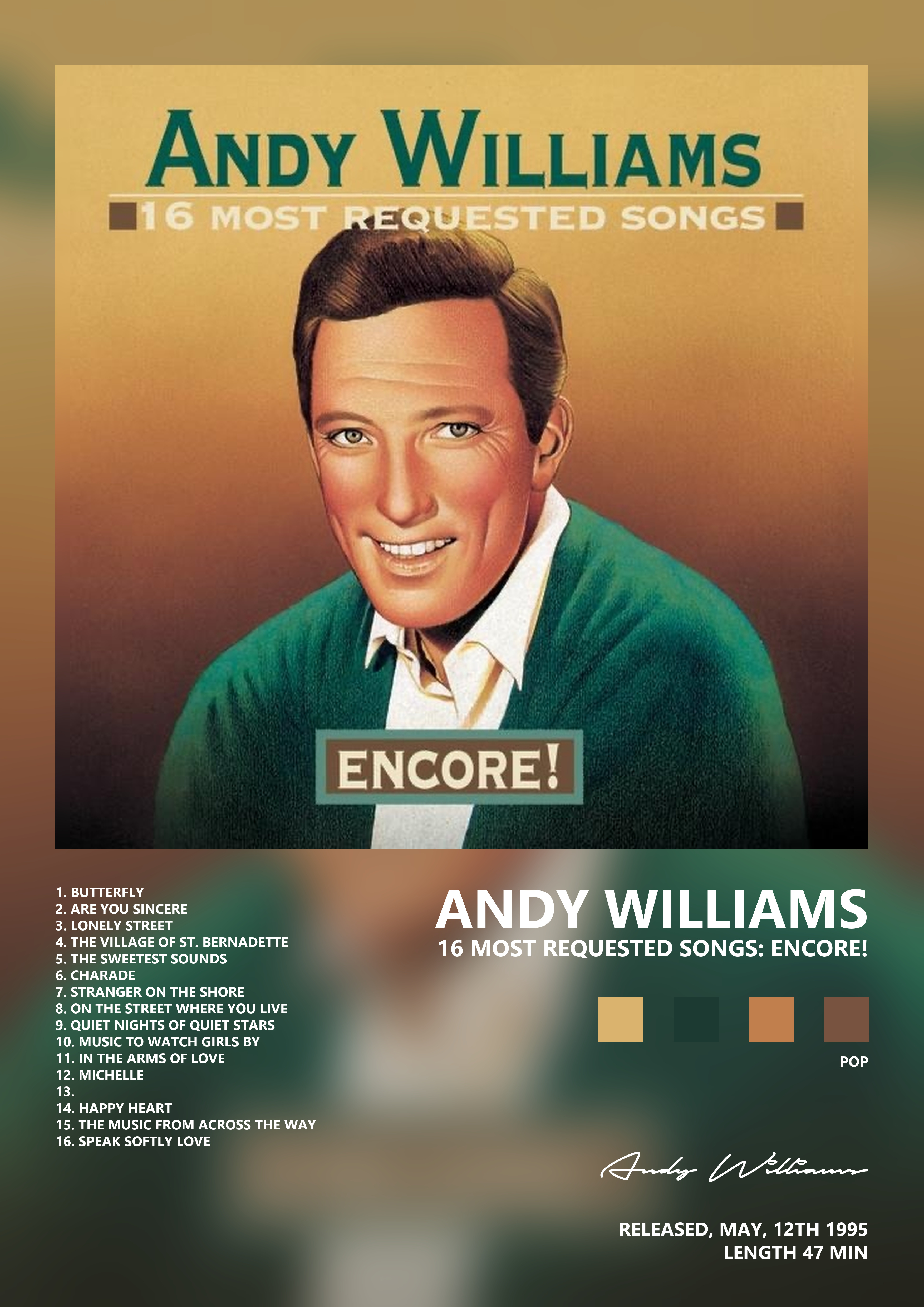 Music poster: Andy Williams - 16 Most Requested Songs Encore