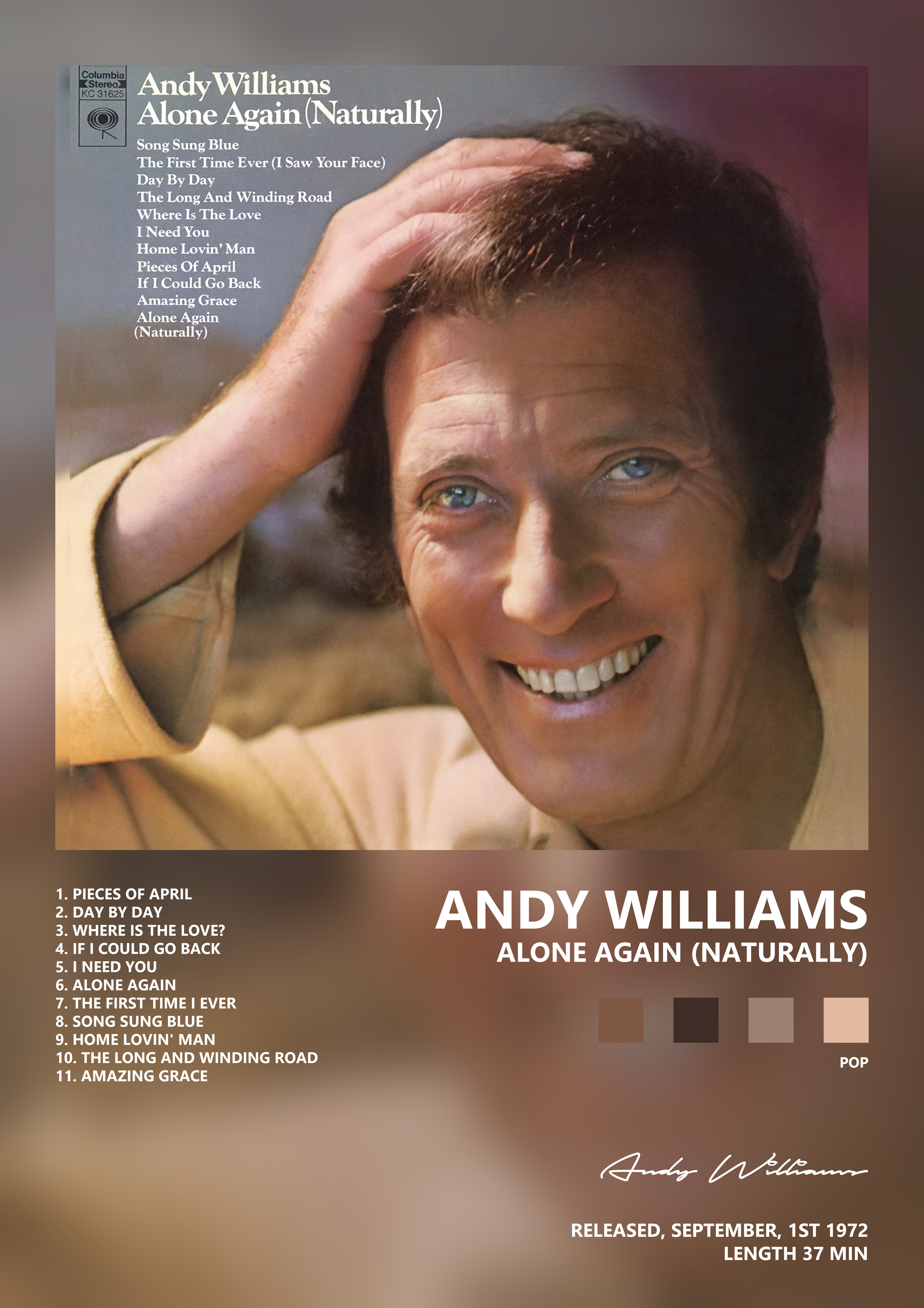 Music poster: Andy Williams - Alone Again Naturally