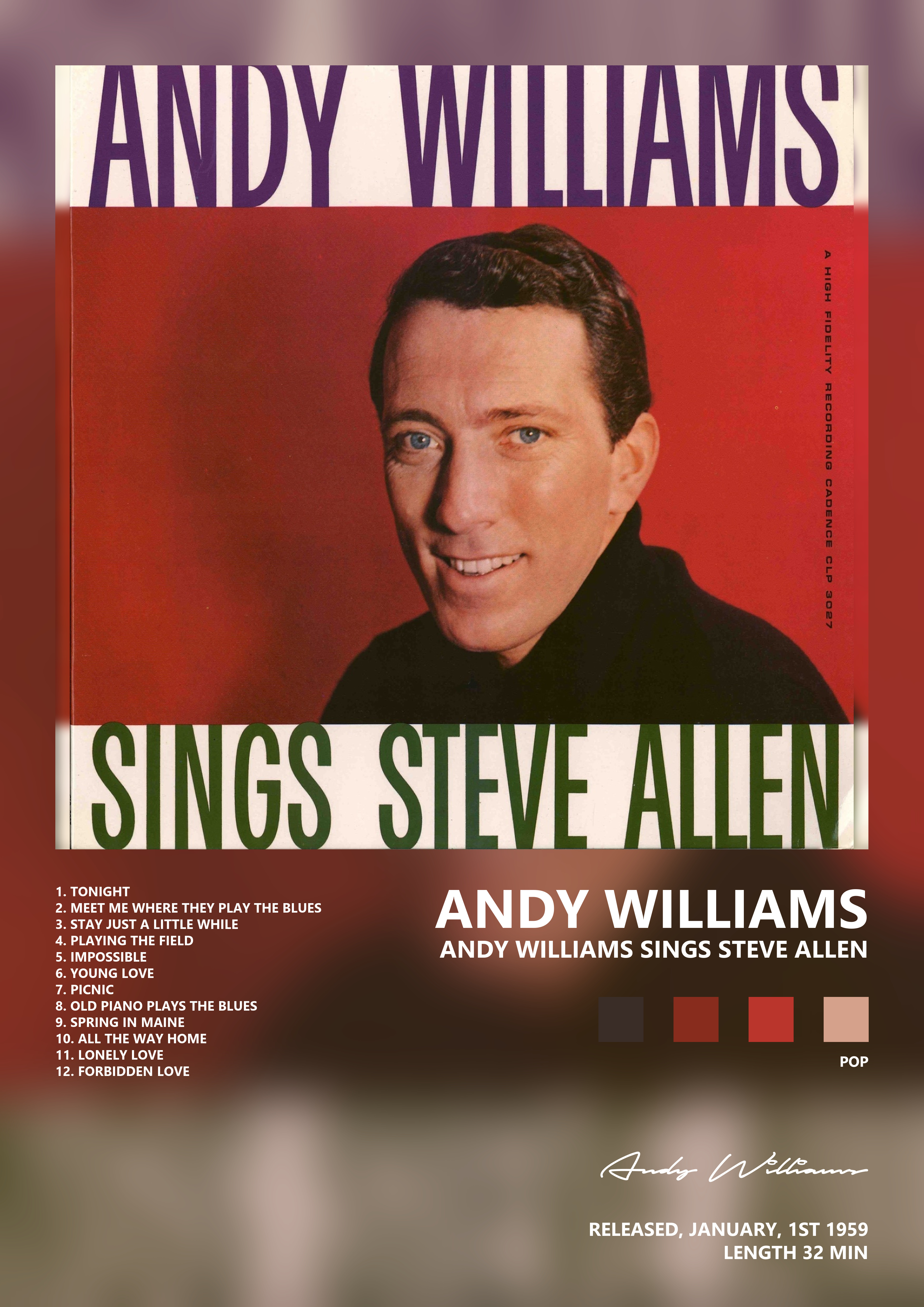 Music poster: Andy Williams - Andy Williams Sings Steve Allen